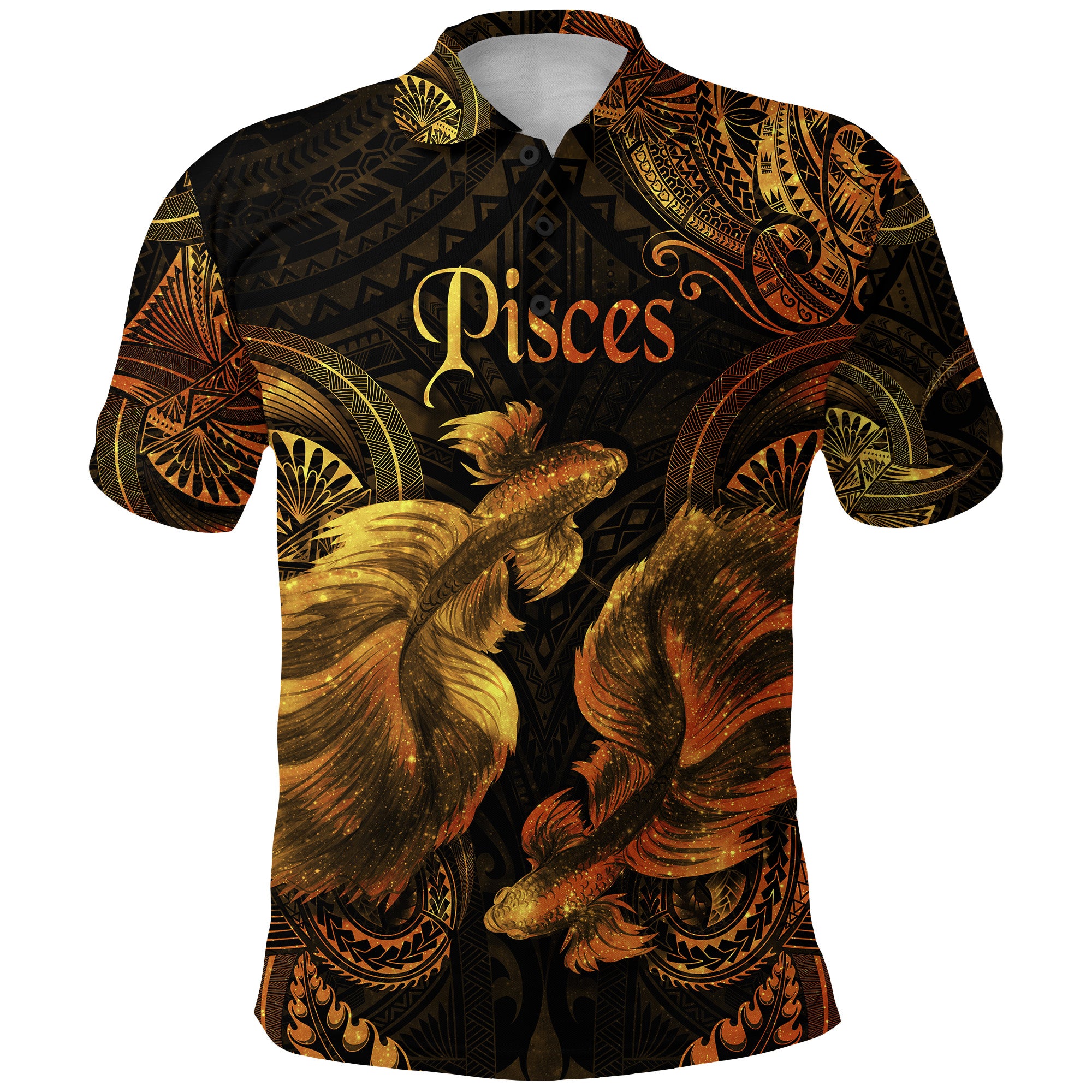 Custom Pisces Zodiac Polynesian Polo Shirt Unique Style Gold LT8 - Polynesian Pride