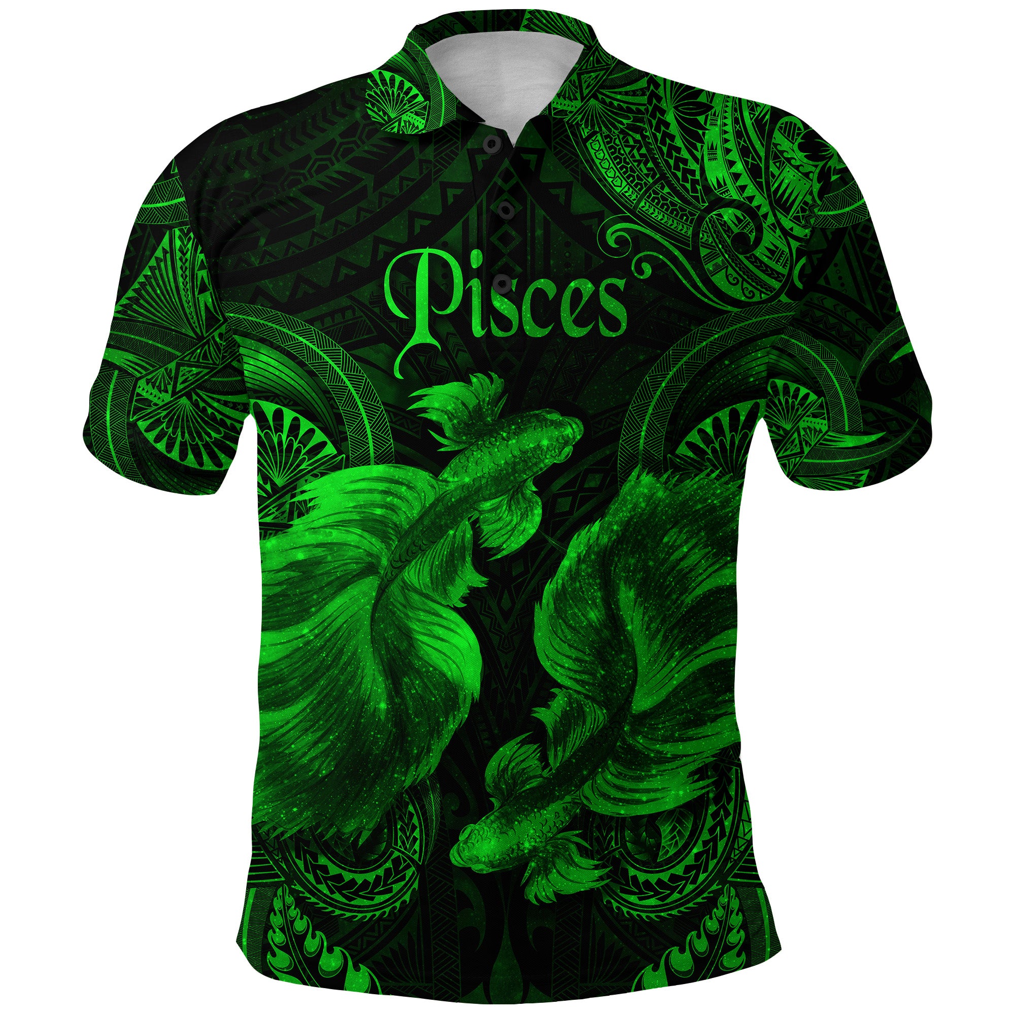 Custom Pisces Zodiac Polynesian Polo Shirt Unique Style Green LT8 - Polynesian Pride