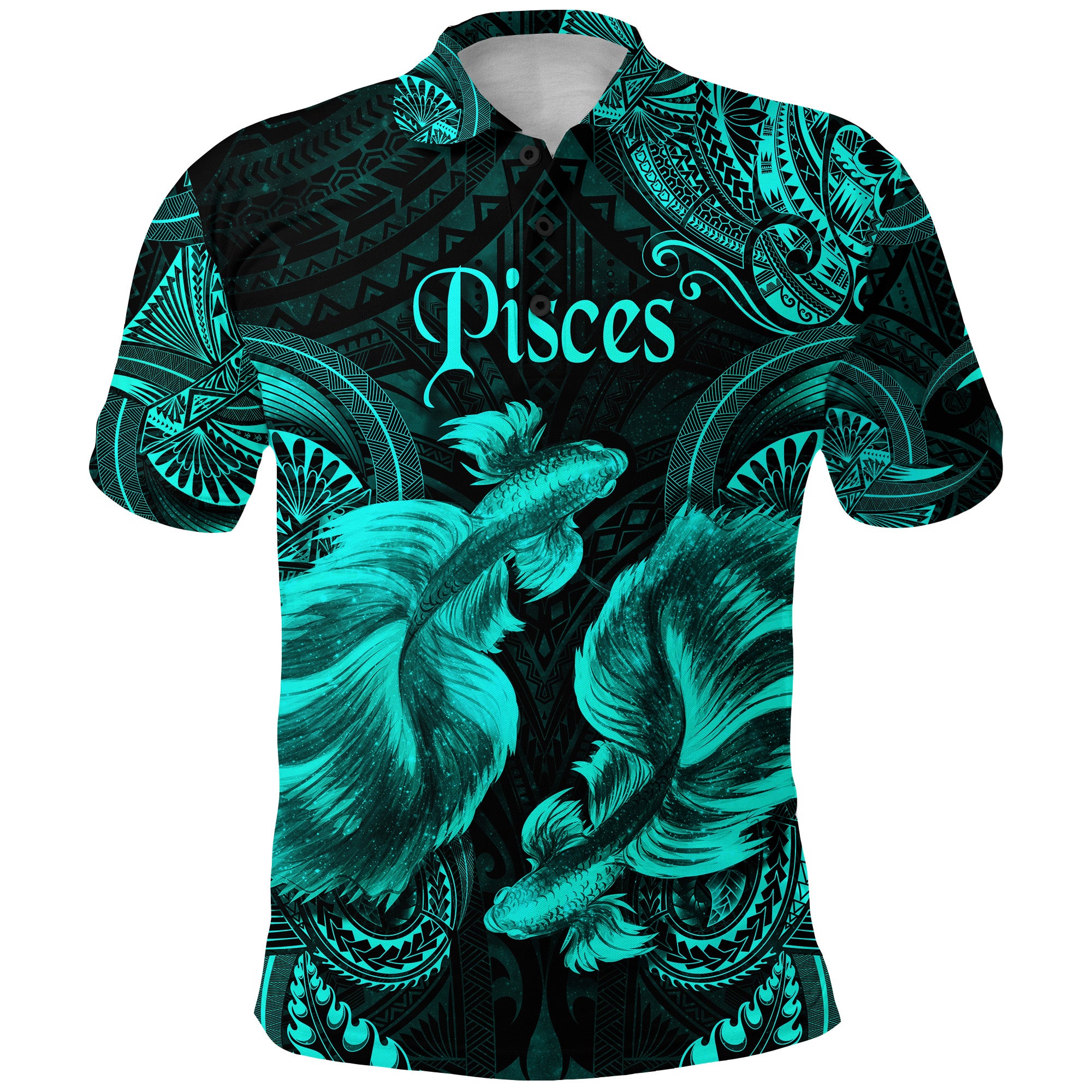 Custom Pisces Zodiac Polynesian Polo Shirt Unique Style Turquoise LT8 - Polynesian Pride