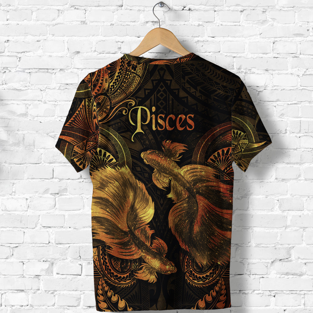 Pisces Zodiac Polynesian T Shirt Unique Style Gold LT8 - Polynesian Pride