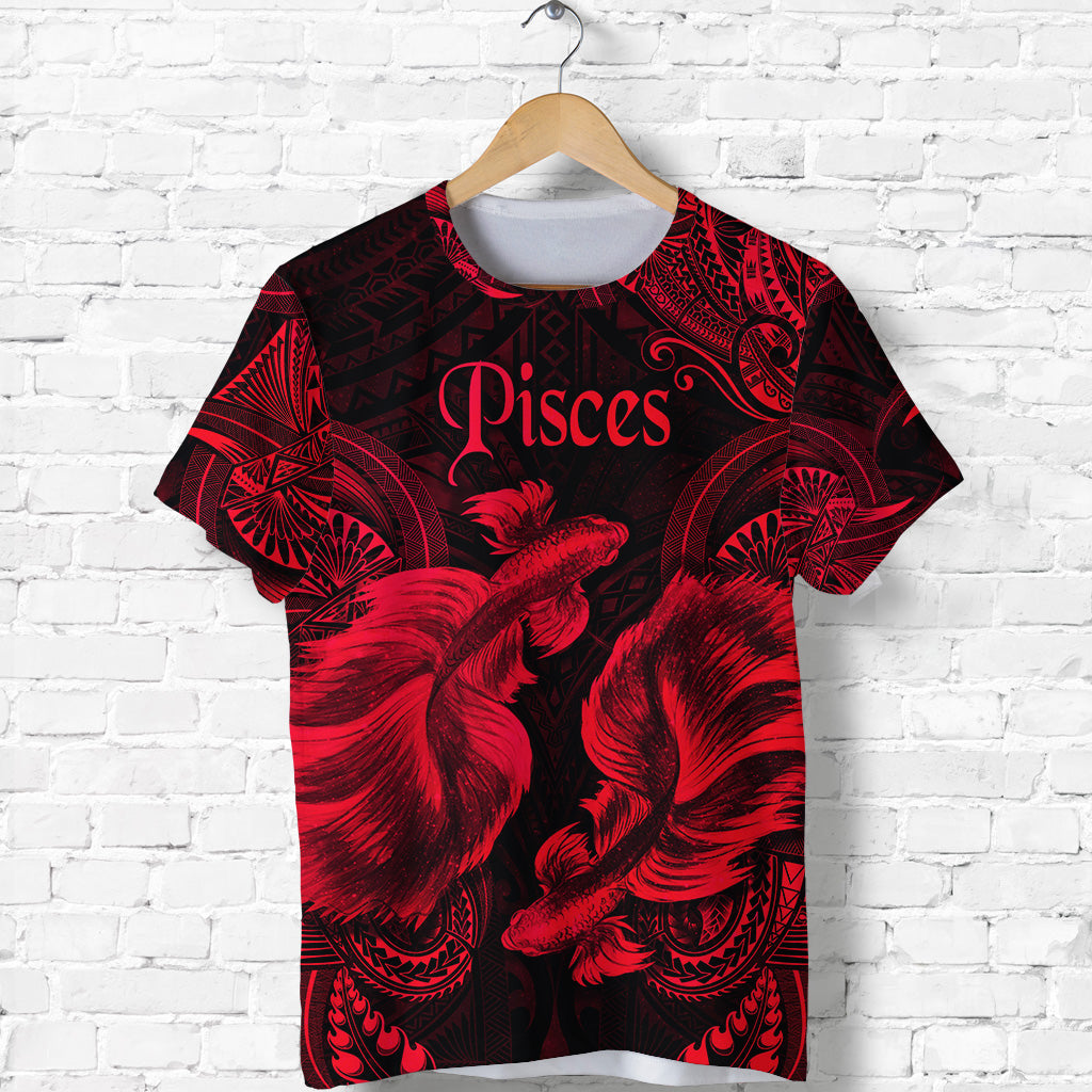 Custom Pisces Zodiac Polynesian T Shirt Unique Style Red LT8 - Polynesian Pride