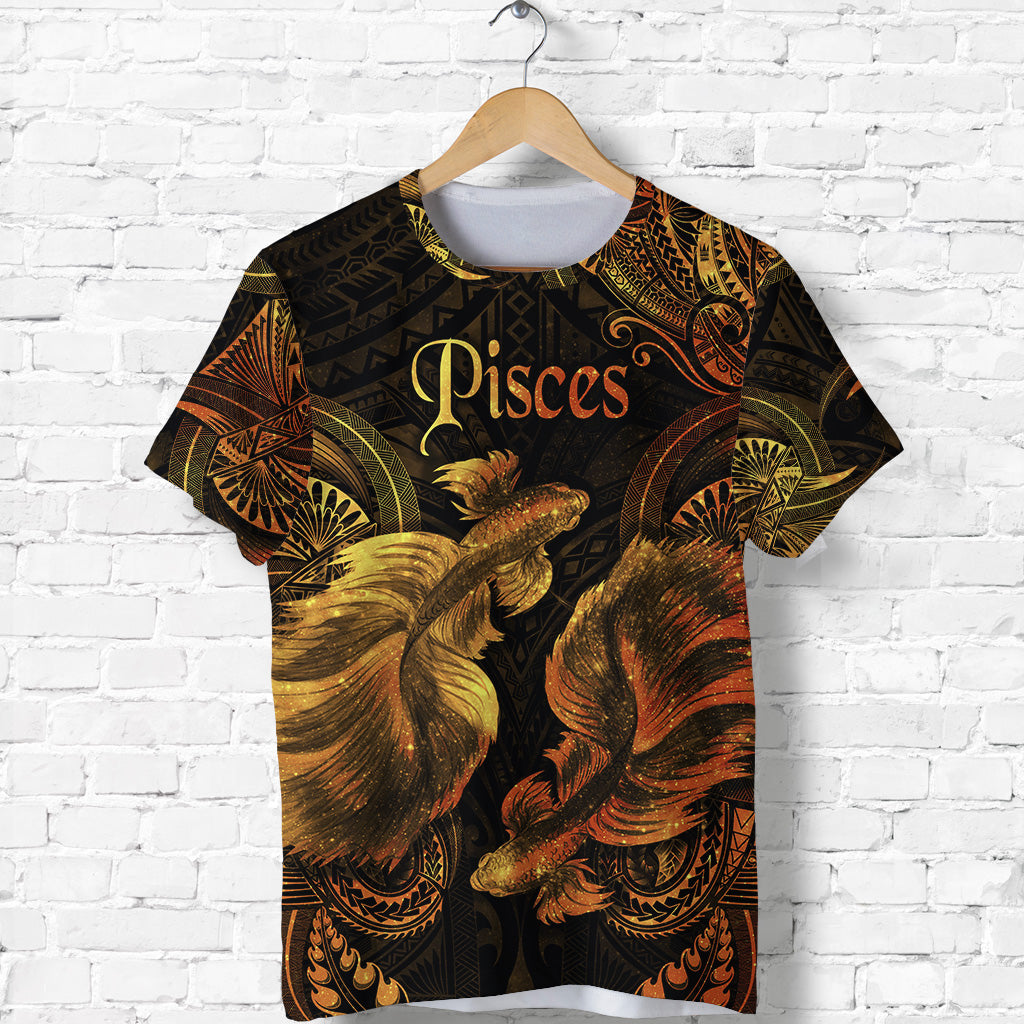 Custom Pisces Zodiac Polynesian T Shirt Unique Style Gold LT8 - Polynesian Pride