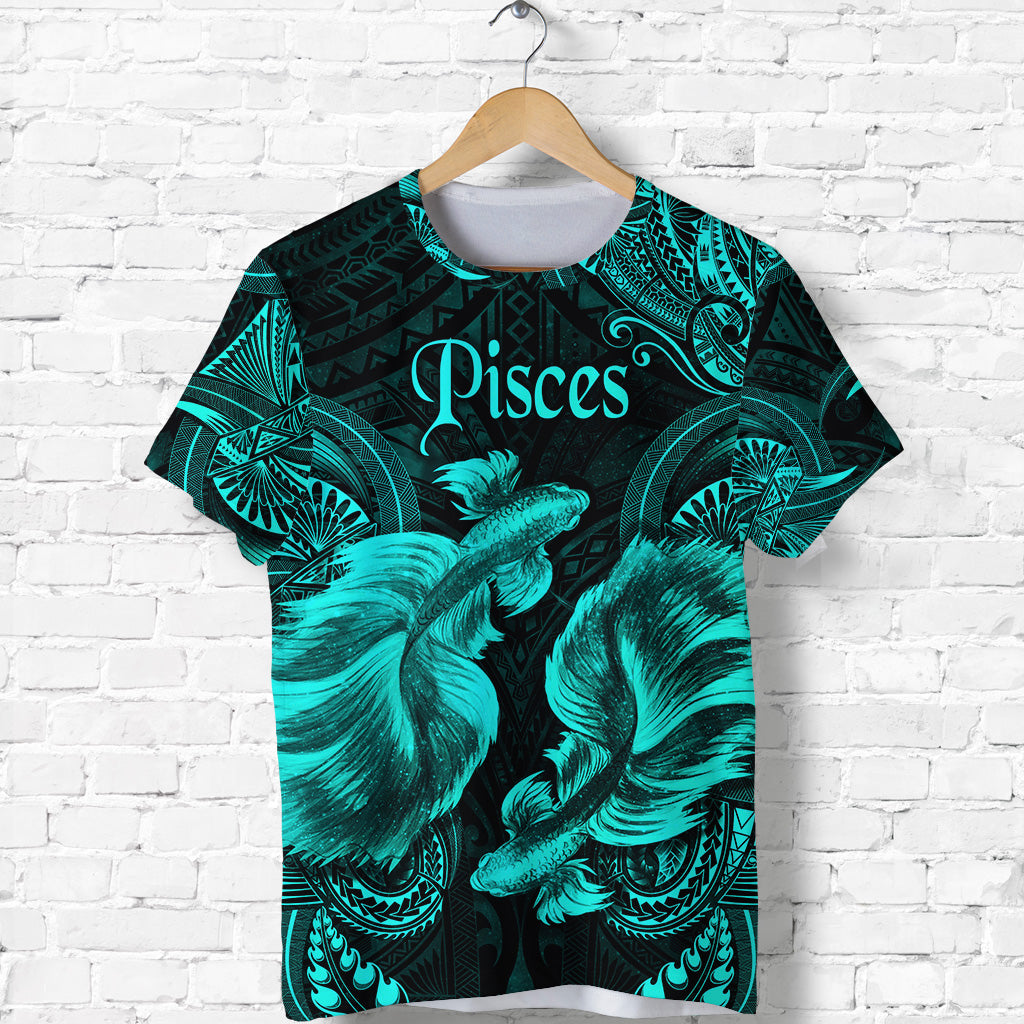 Custom Pisces Zodiac Polynesian T Shirt Unique Style Turquoise LT8 - Polynesian Pride