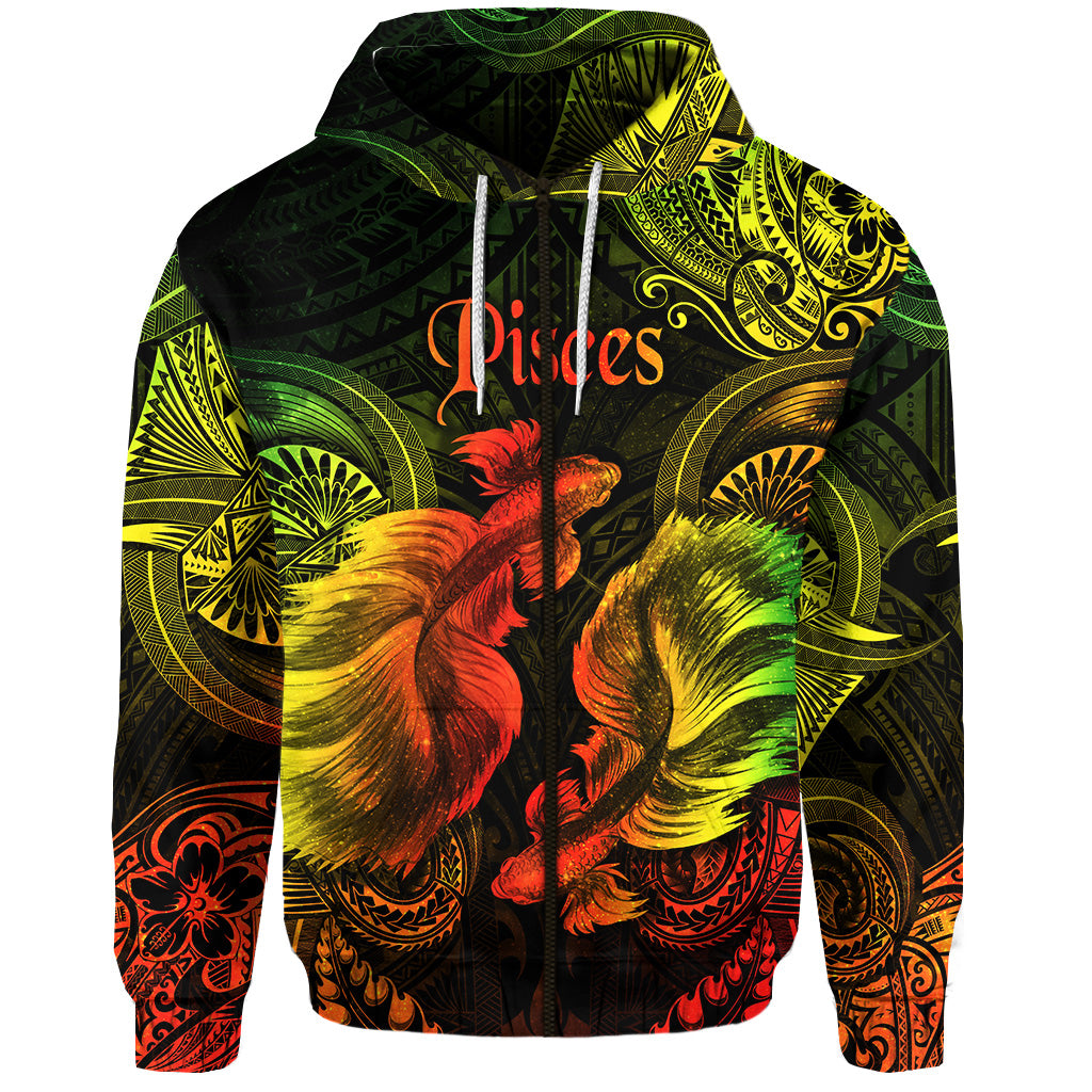 Custom Pisces Zodiac Polynesian Zip Hoodie Unique Style Reggae LT8 - Polynesian Pride