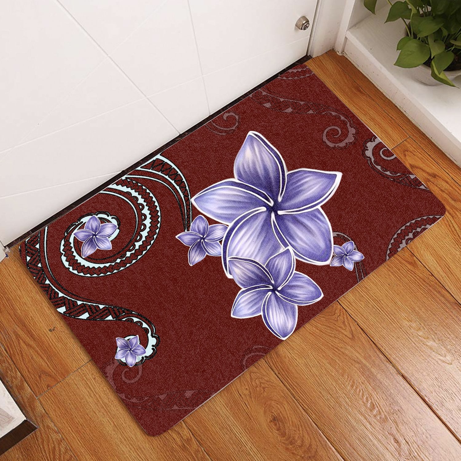 Plumeria Violet Polynesia Red Door Mat AH Door Mat Red - Polynesian Pride