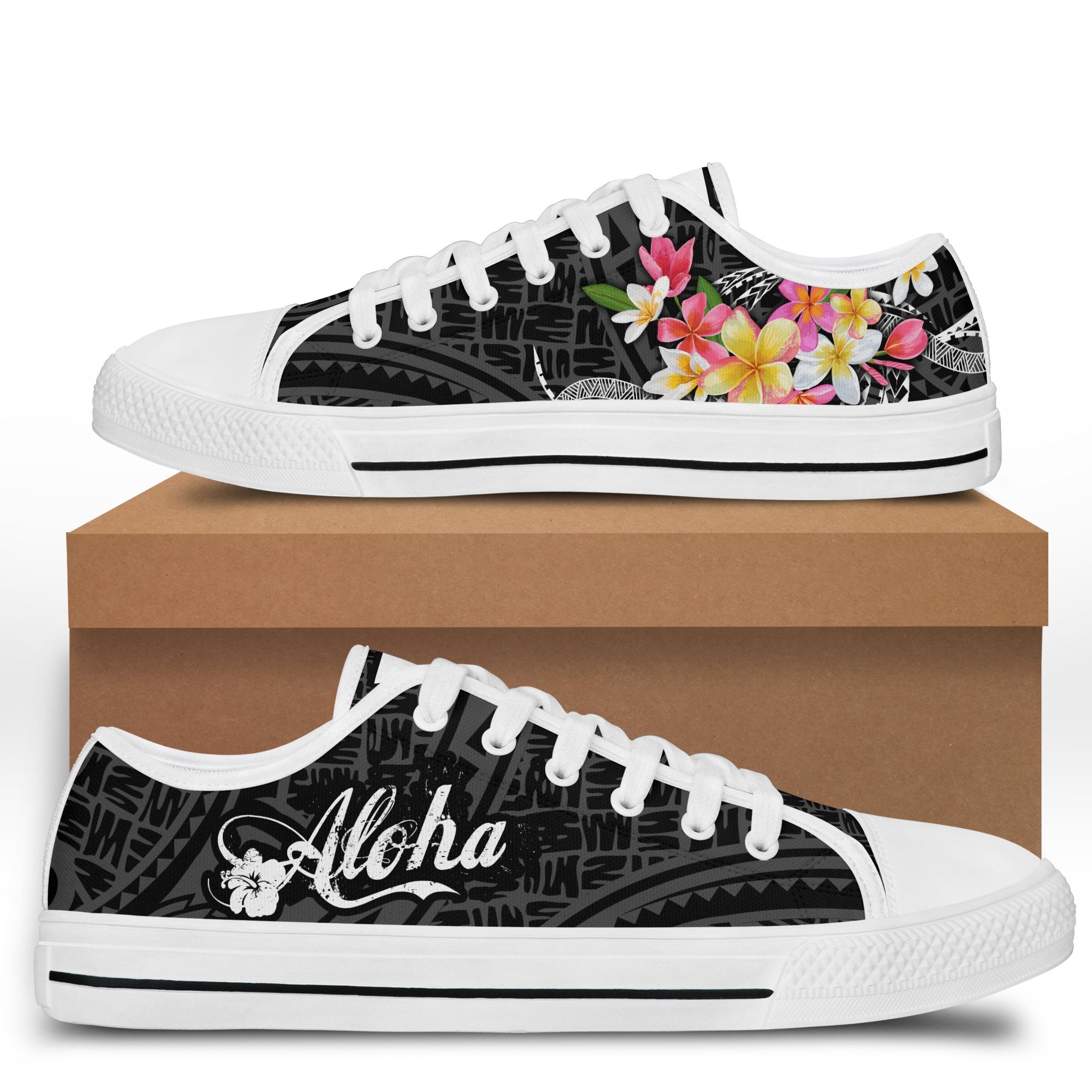 Hawaii Plumeria Tropical Polynesian Low Top Shoes - Quin Style - AH - Polynesian Pride