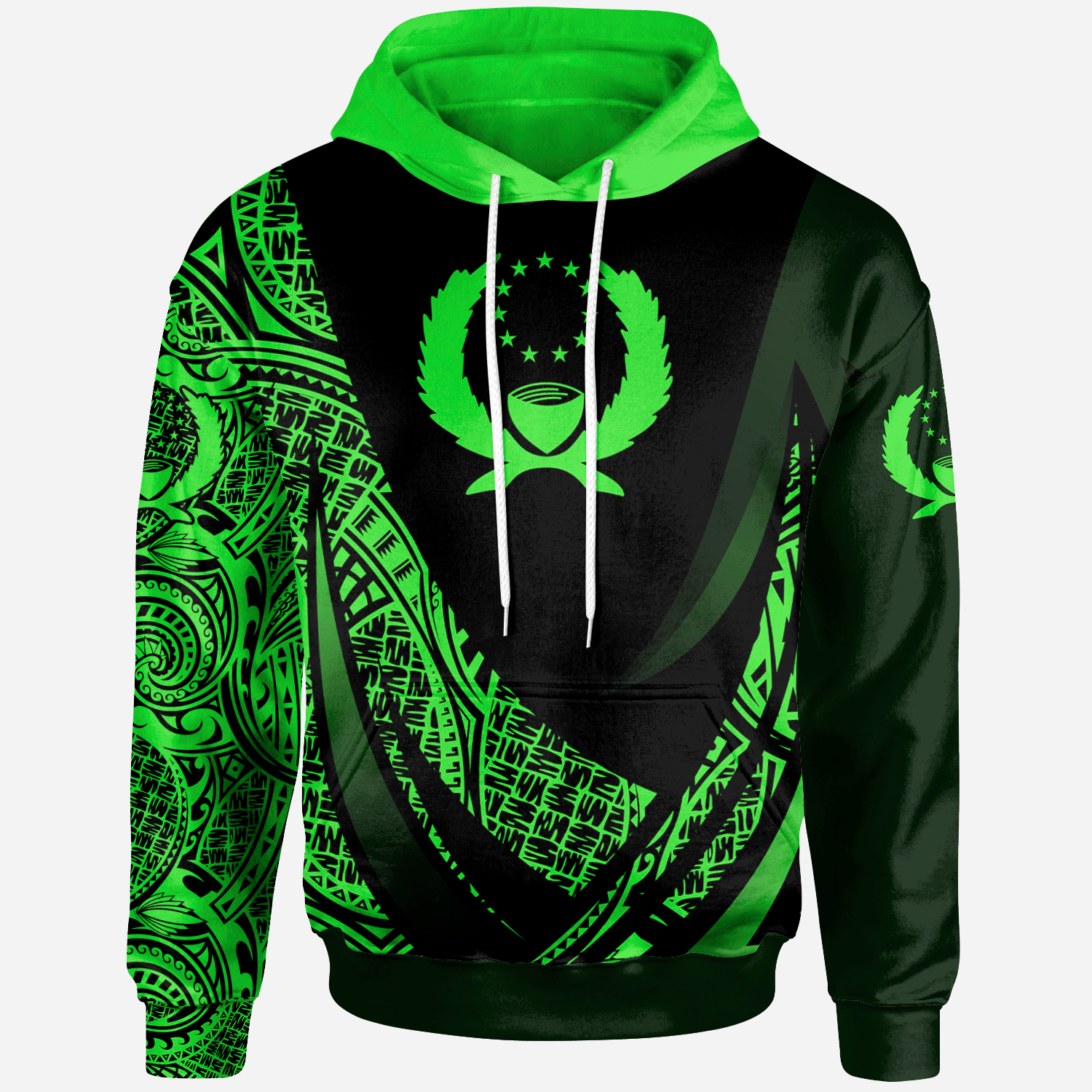 Pohnpei State Hoodie Green Polynesian Patterns Sport Style Unisex Black - Polynesian Pride