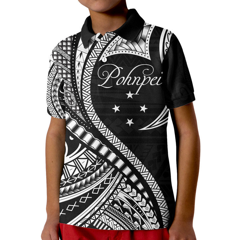 Pohnpei Polo Shirt Federated States of Micronesia Black Wave Style LT9 Kid Black - Polynesian Pride