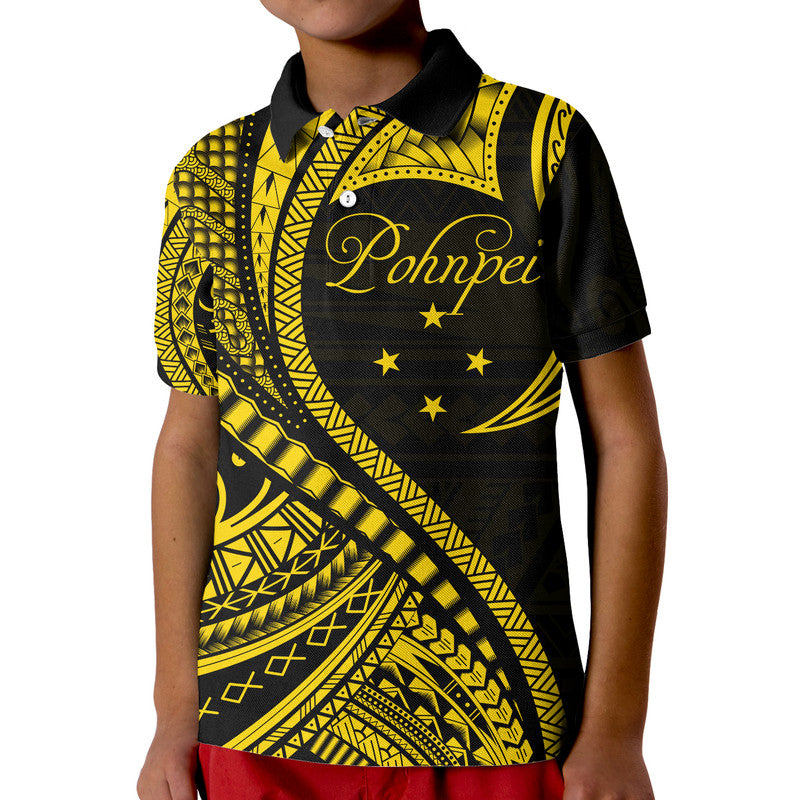 Pohnpei Polo Shirt Federated States of Micronesia Gold Wave Style LT9 Kid Gold - Polynesian Pride