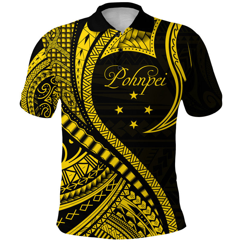 Custom Pohnpei Polo Shirt Federated States of Micronesia Gold Wave Style LT9 Adult Gold - Polynesian Pride