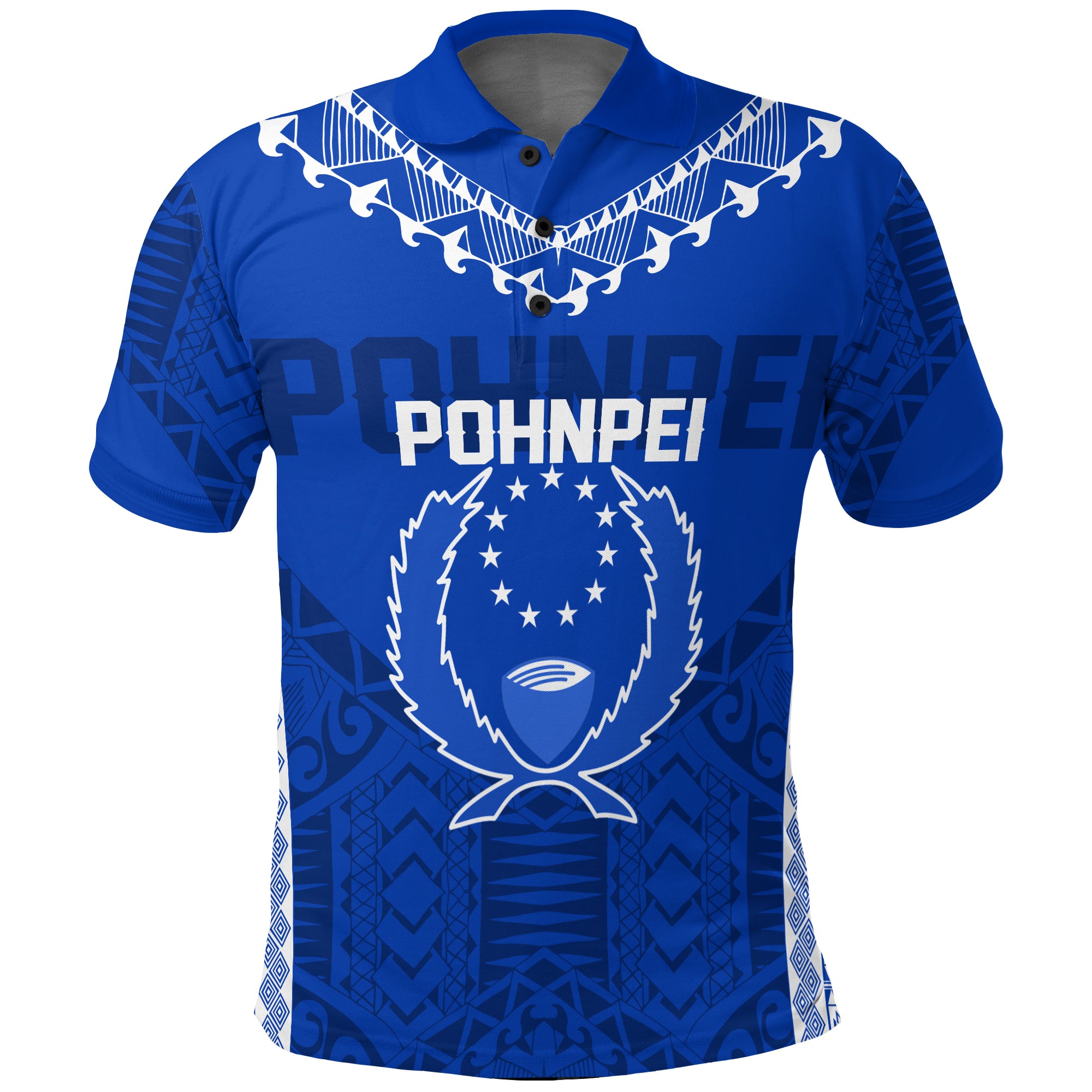 Custom FSM Pohnpei Heart Shape Polo Shirt Micronesia Pattern LT7 Unisex Blue - Polynesian Pride