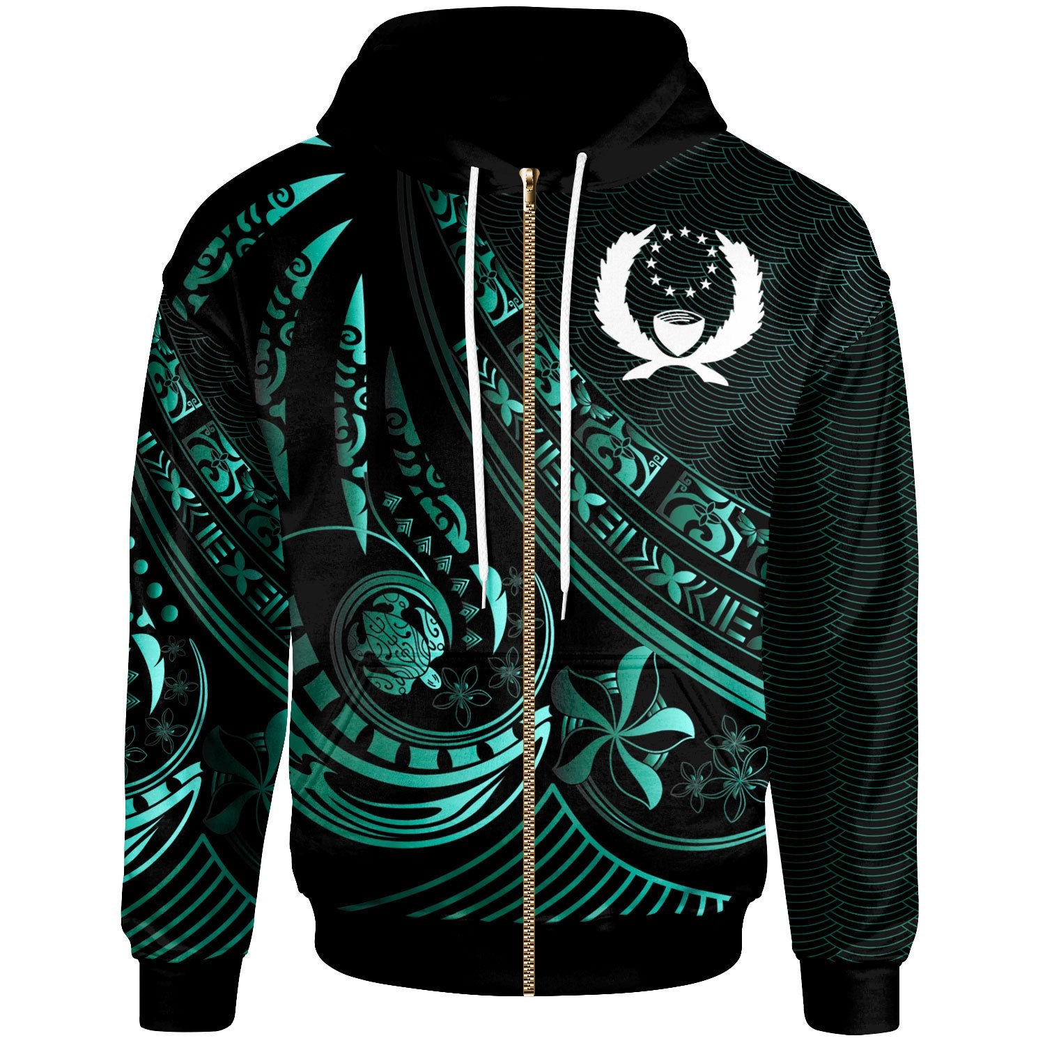 Pohnpei Zip Hoodie The Flow of The Ocean Unisex Green - Polynesian Pride