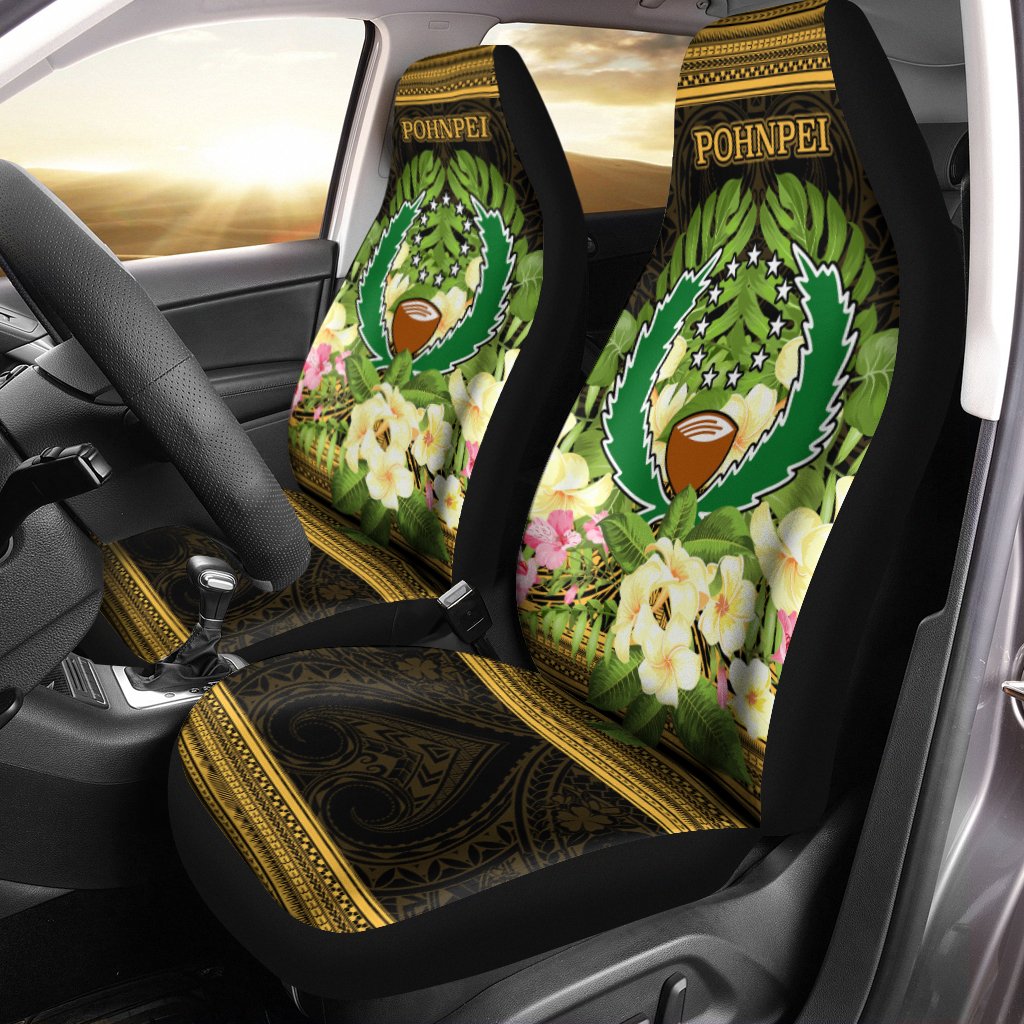 Pohnpei Car Seat Cover - Polynesian Gold Patterns Collection Universal Fit Black - Polynesian Pride