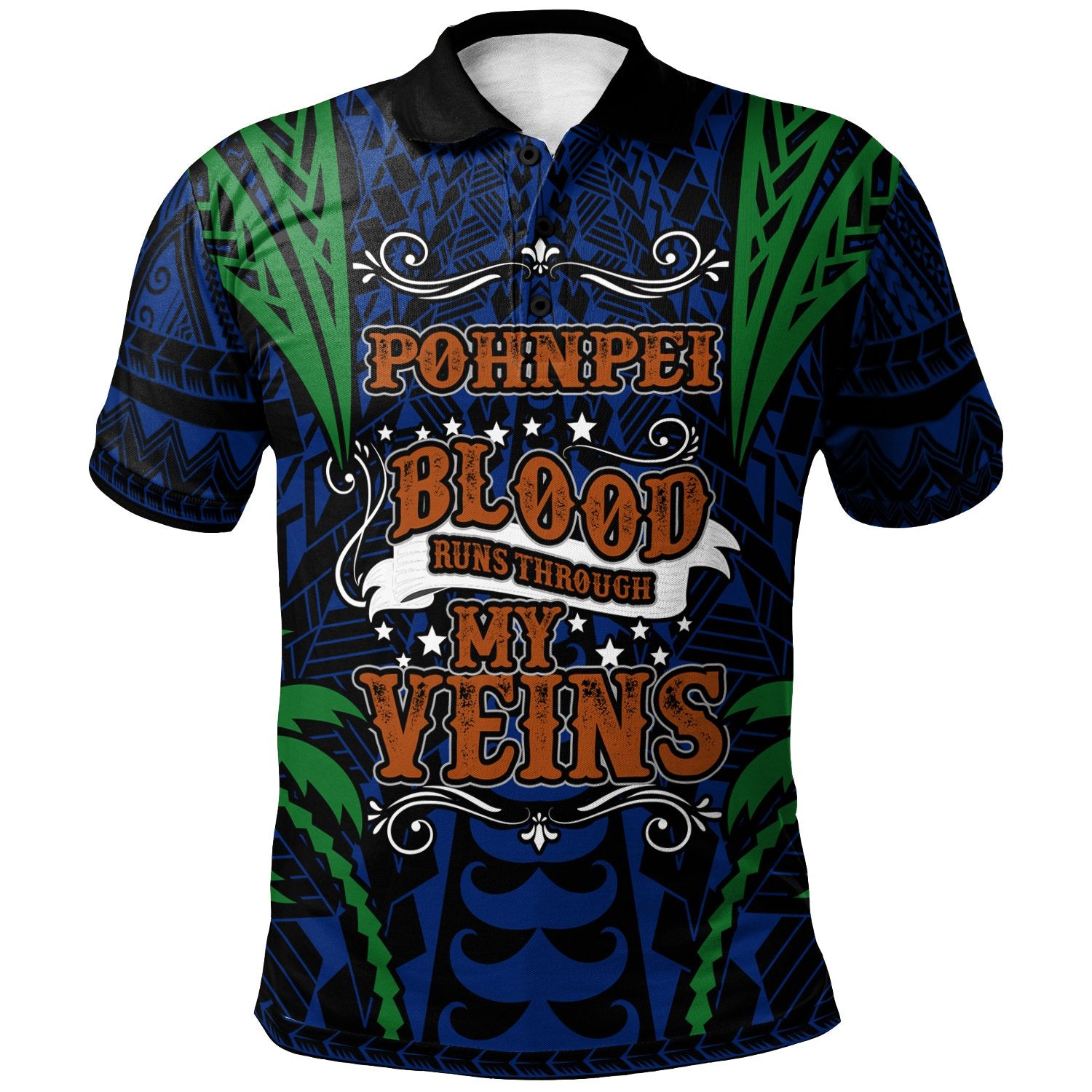 Pohnpei Polo Shirt Blood Runs Through My Veins Style Flag Unisex Blue - Polynesian Pride