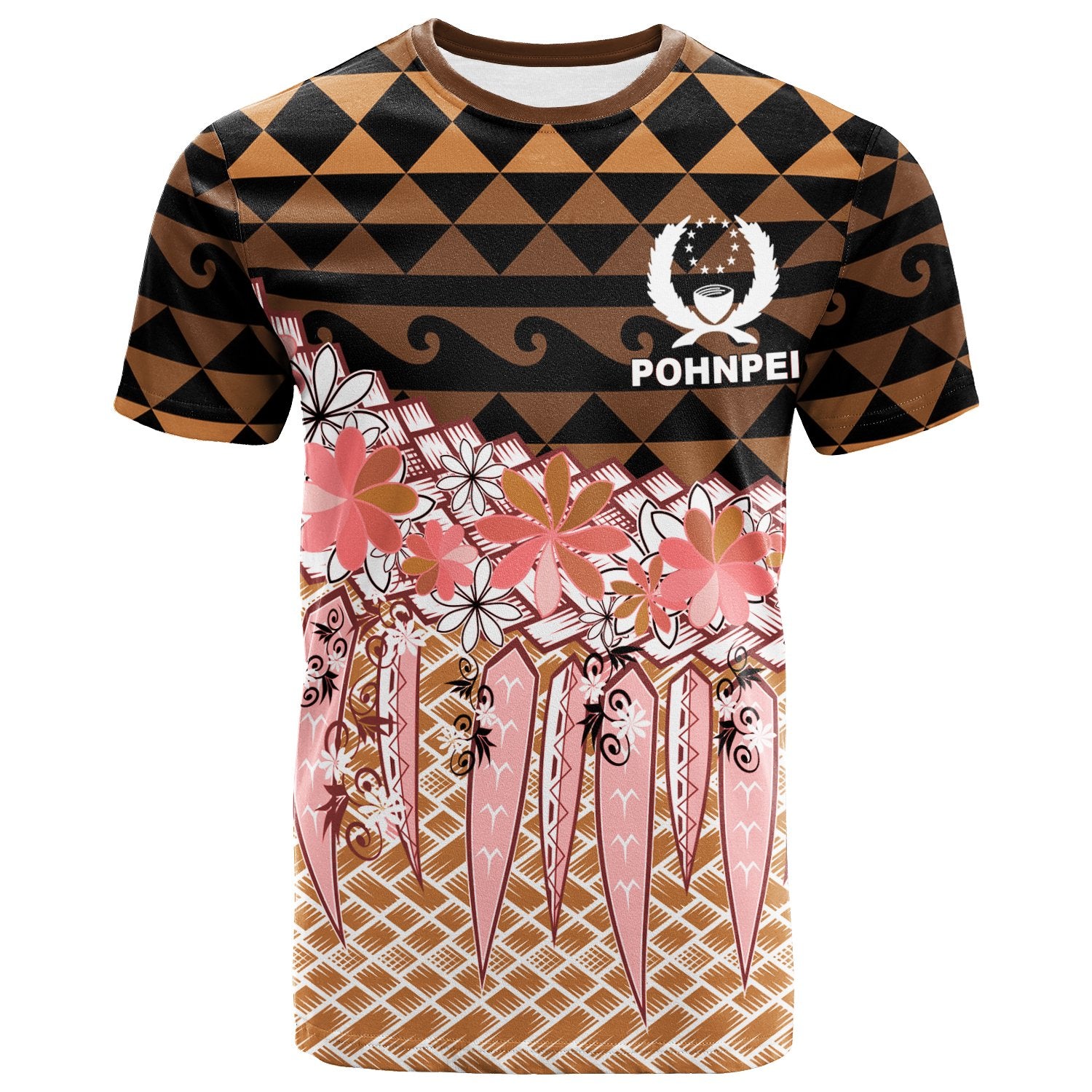 Pohnpei T Shirt Coconut Leaves Weave Pattern Brown Pink Unisex Art - Polynesian Pride