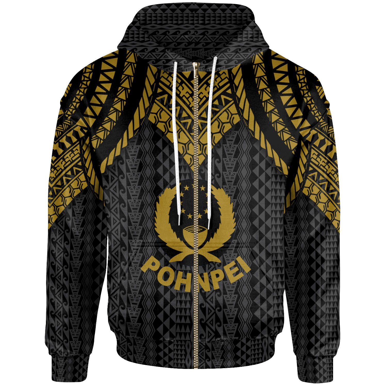 Pohnpei Zip up Hoodie Polynesian Armor Style Gold Unisex Gold - Polynesian Pride