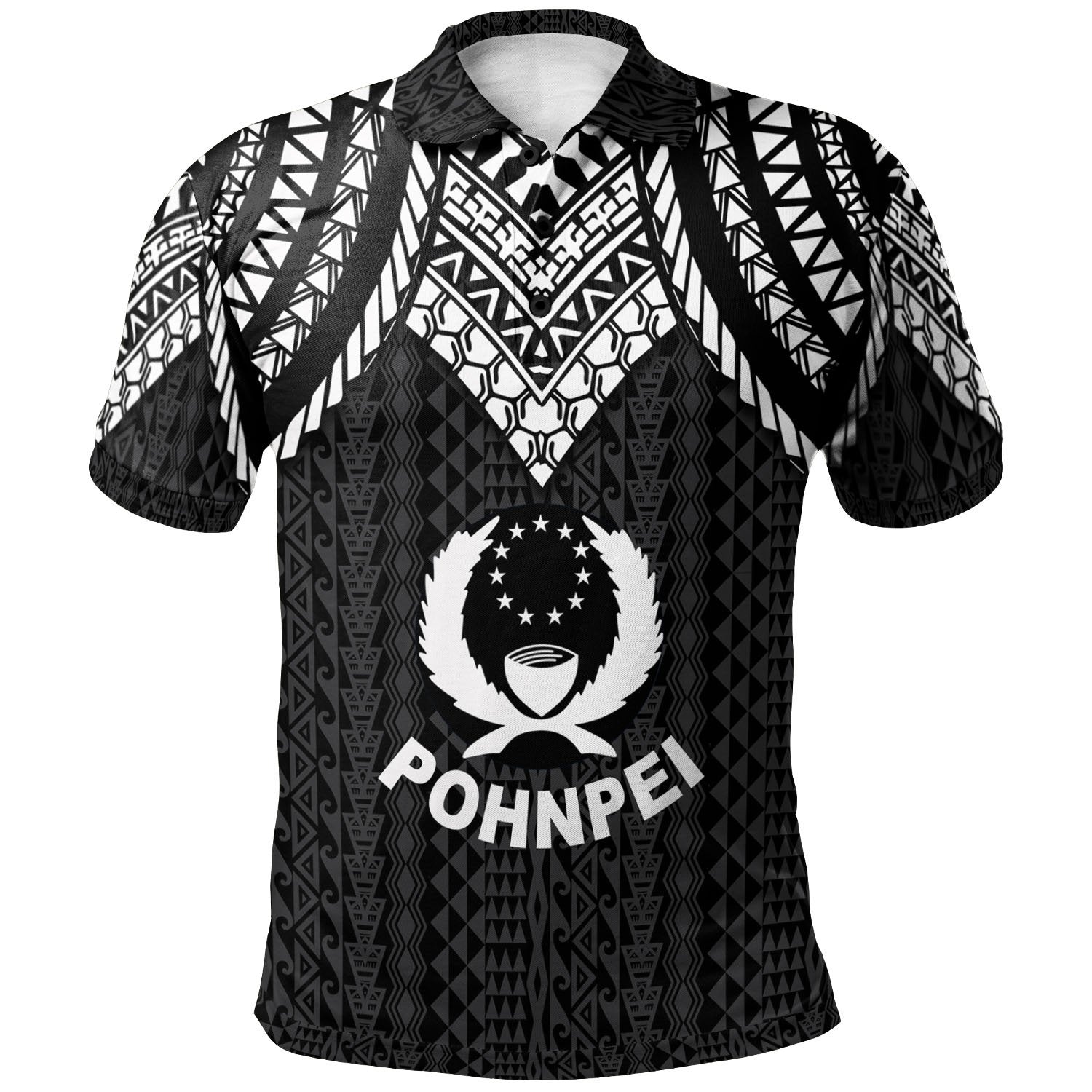 Pohnpei Polo Shirt Polynesian Armor Style Black Unisex Black - Polynesian Pride