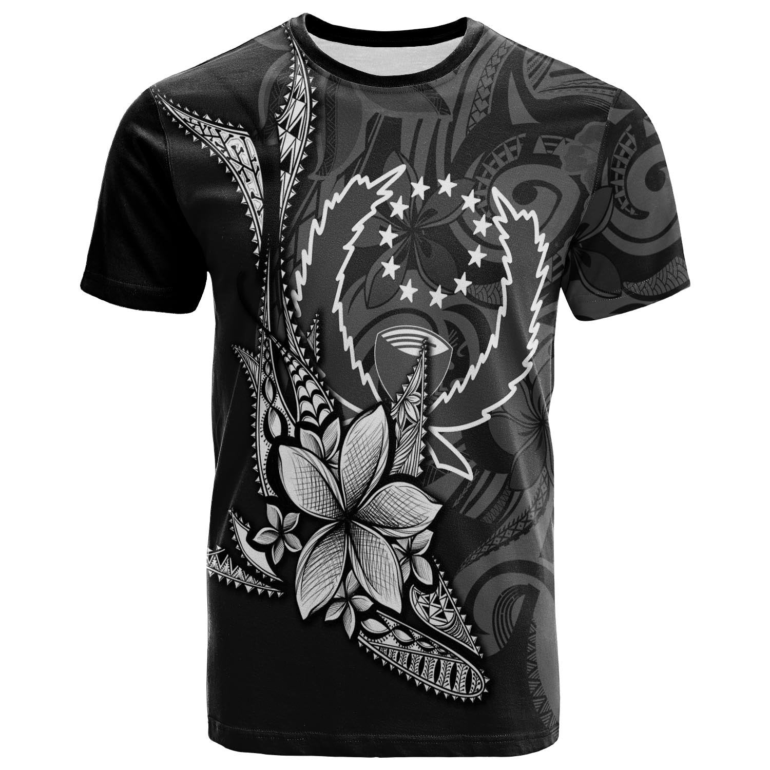 Pohnpei T Shirt Fish With Plumeria Flowers Style Unisex Black - Polynesian Pride