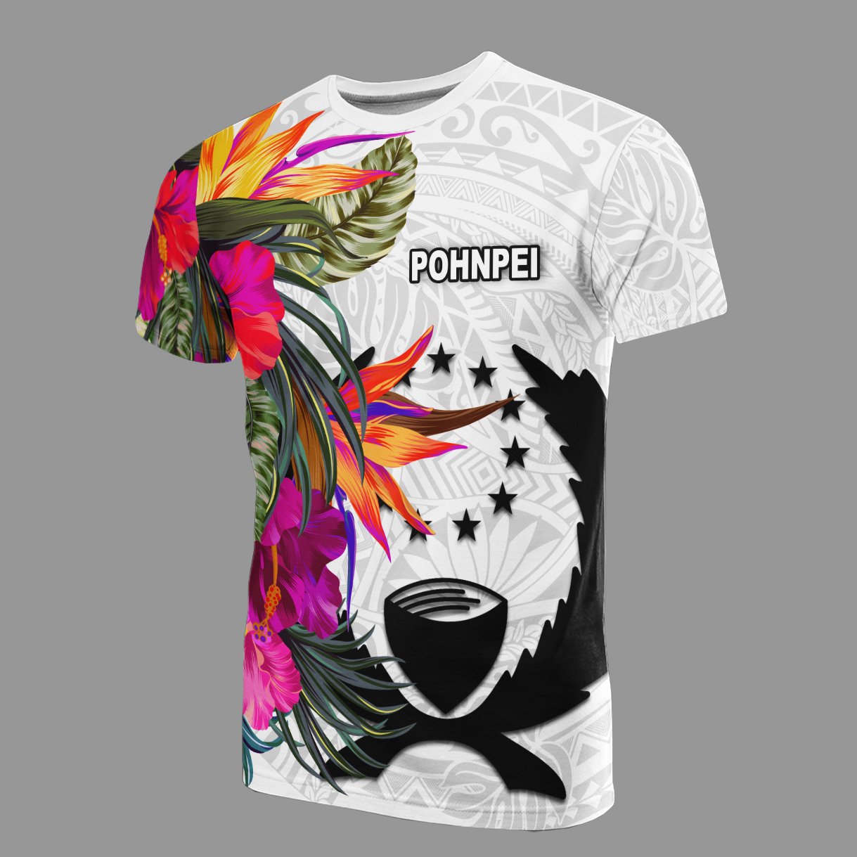 Pohnpei Micronesian T Shirt Hibiscus White Pattern Unisex White - Polynesian Pride