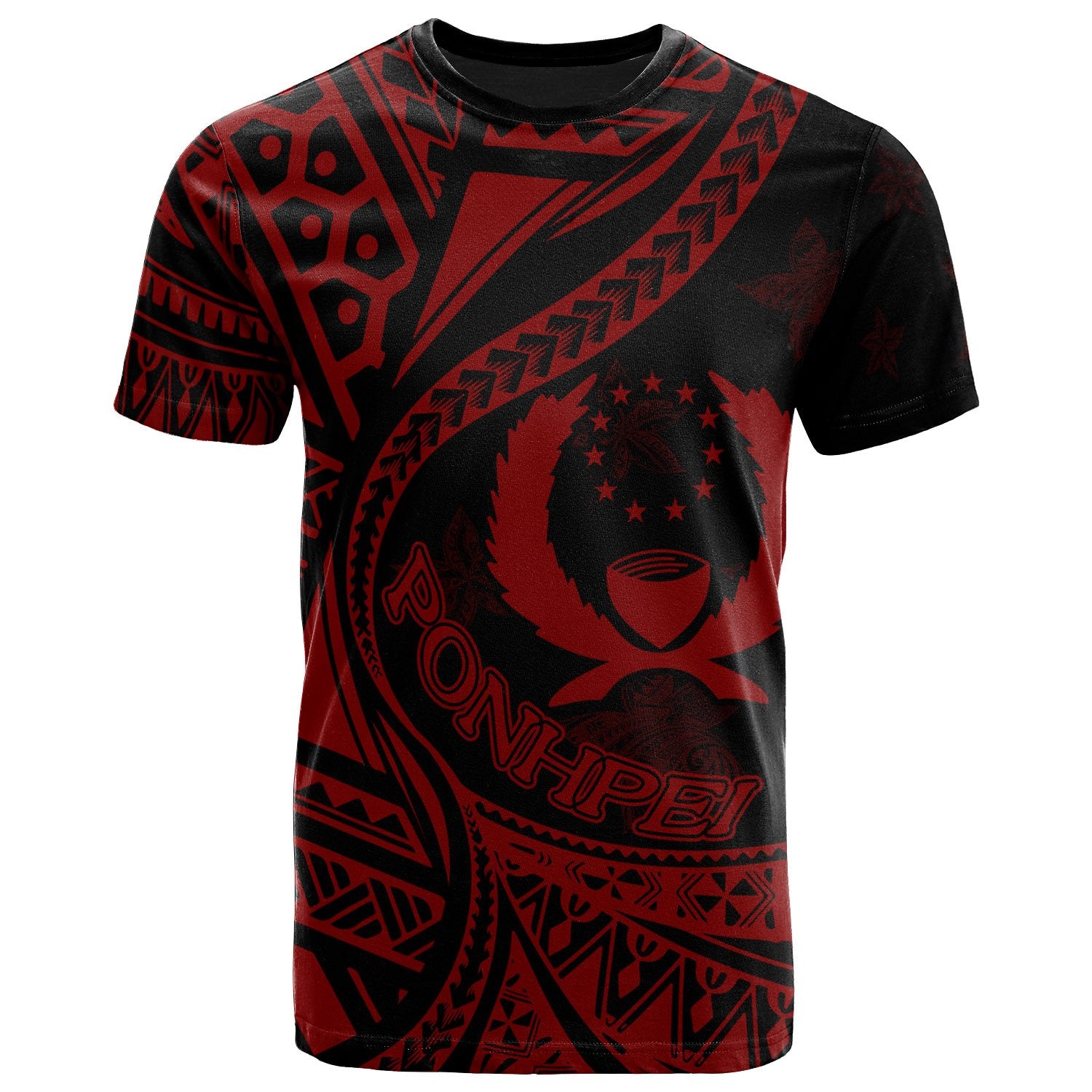 Pohnpei State T Shirt Plumeria Flowers Red Version Unisex Black - Polynesian Pride