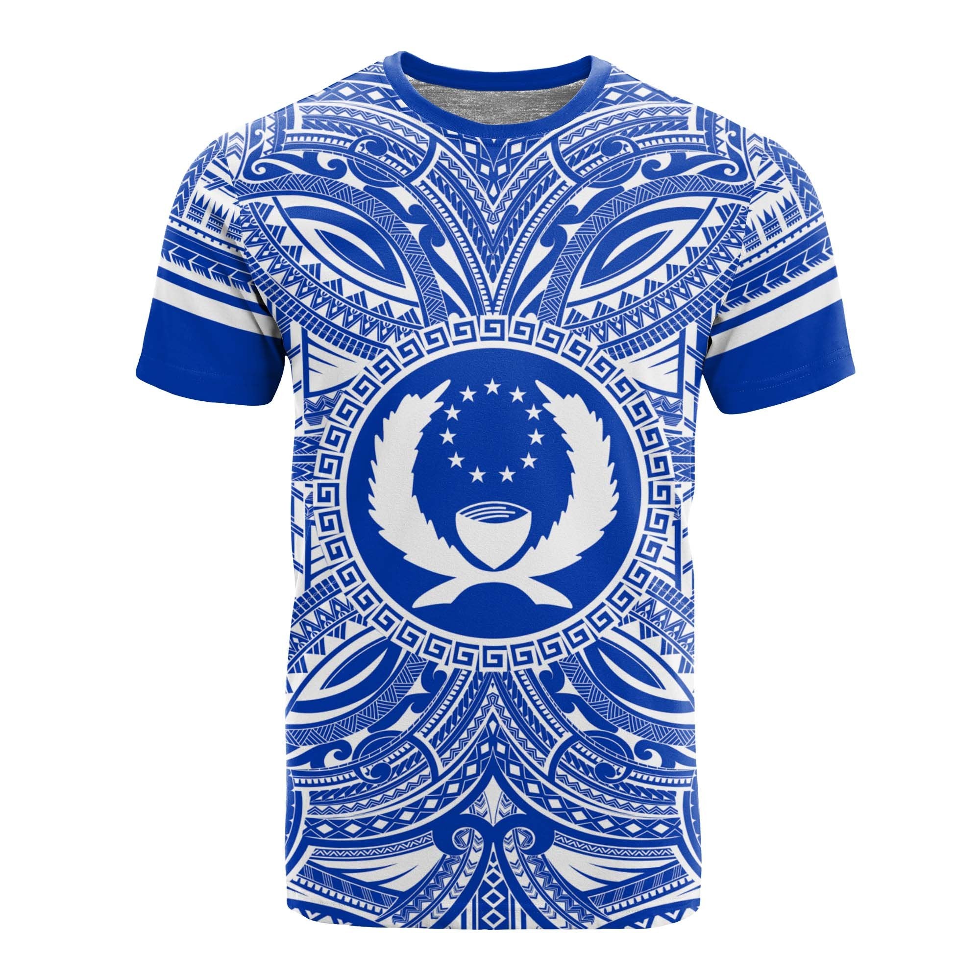 Pohnpei All T Shirt Pohnpei Coat Of Arms Polynesian Flag Color Unisex Blue - Polynesian Pride