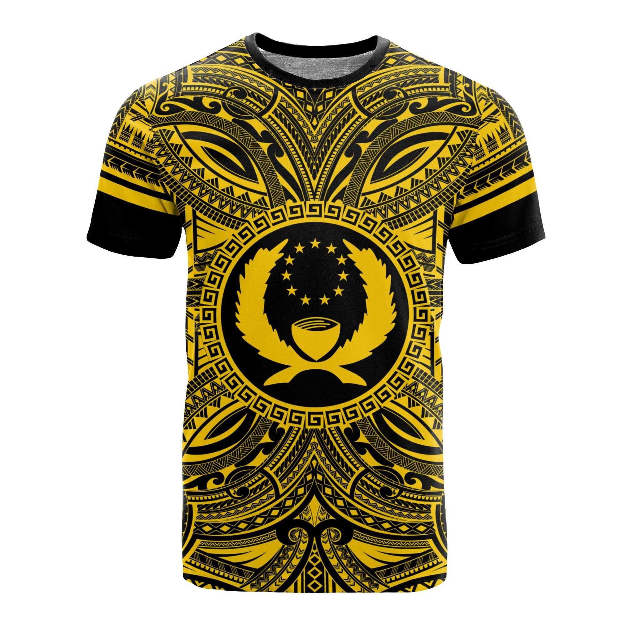 Pohnpei All T Shirt Pohnpei Coat Of Arms Polynesian Gold Black Unisex Gold - Polynesian Pride