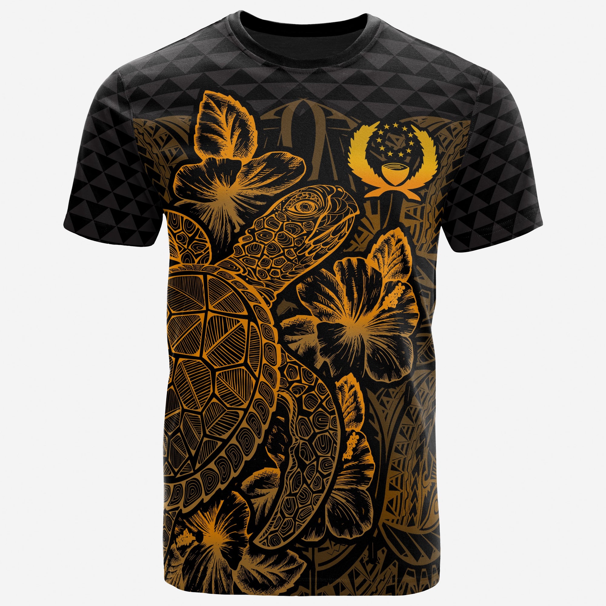 Pohnpei T Shirt Pohnpei FLag Turtle Hibiscus Gold Unisex Gold - Polynesian Pride