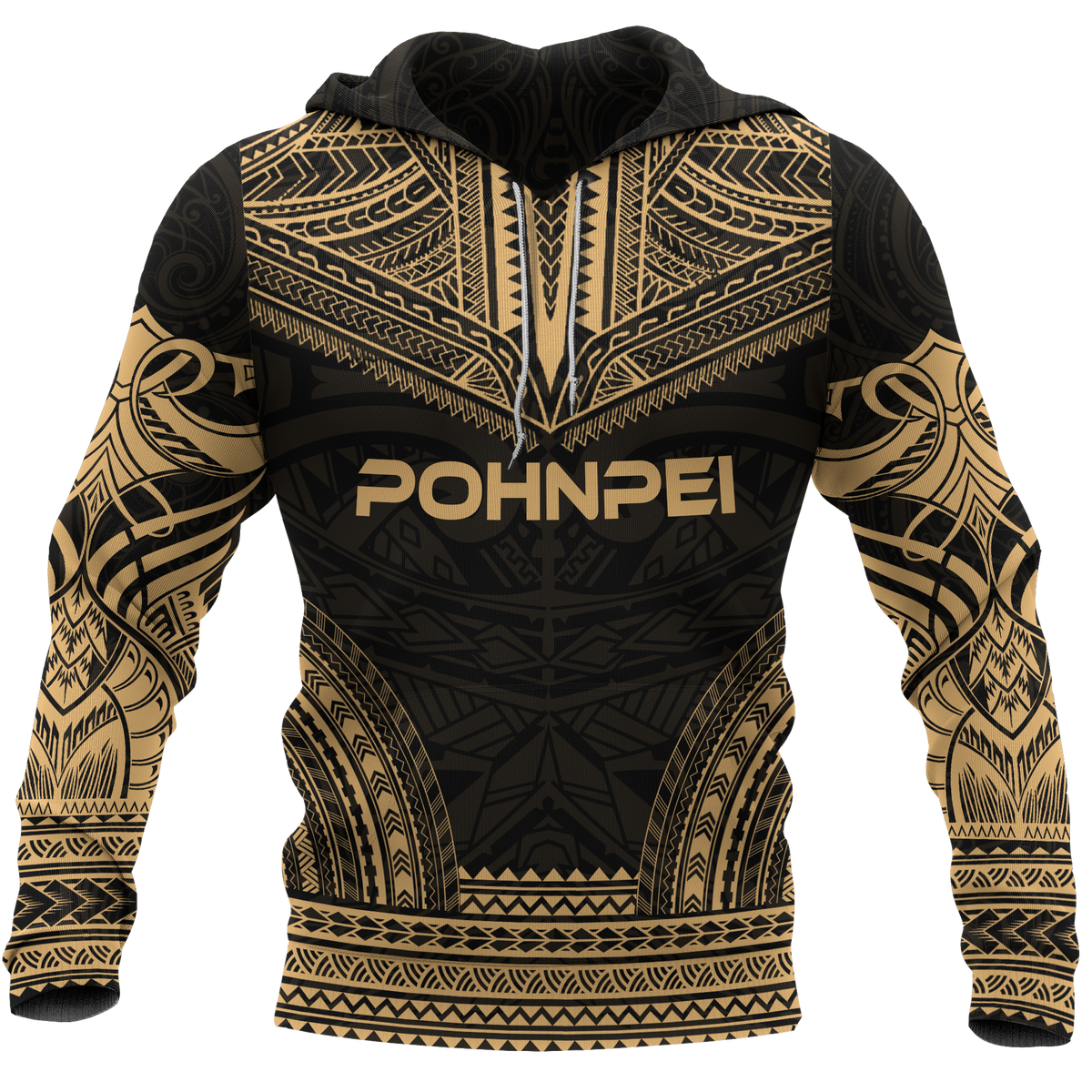 Pohnpei Polynesian Chief Hoodie Gold Version Unisex Gold - Polynesian Pride