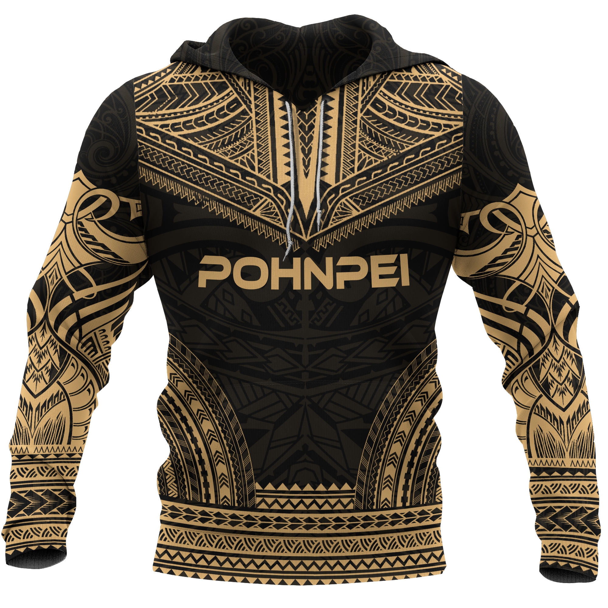 Pohnpei Polynesian Chief Hoodie Gold Version Unisex Gold - Polynesian Pride