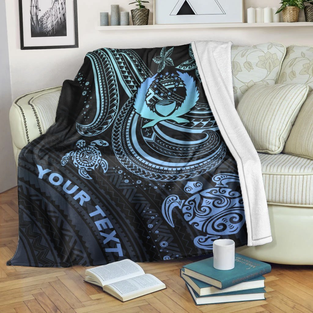 Pohnpei Custom Personalised Premium Blanket - Blue Turtle White - Polynesian Pride