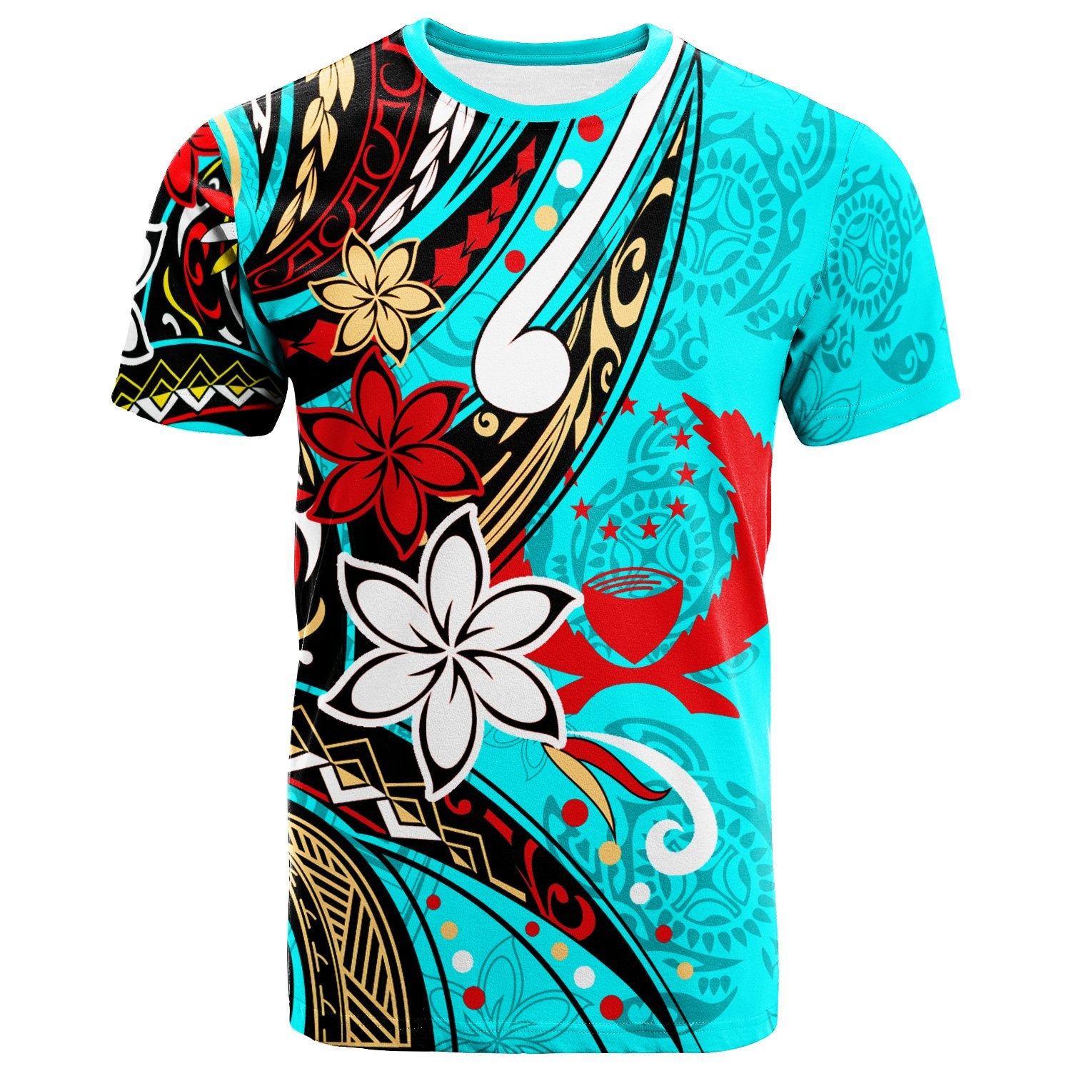 Pohnpei T Shirt Tribal Flower With Special Turtles Blue Color Unisex Blue - Polynesian Pride