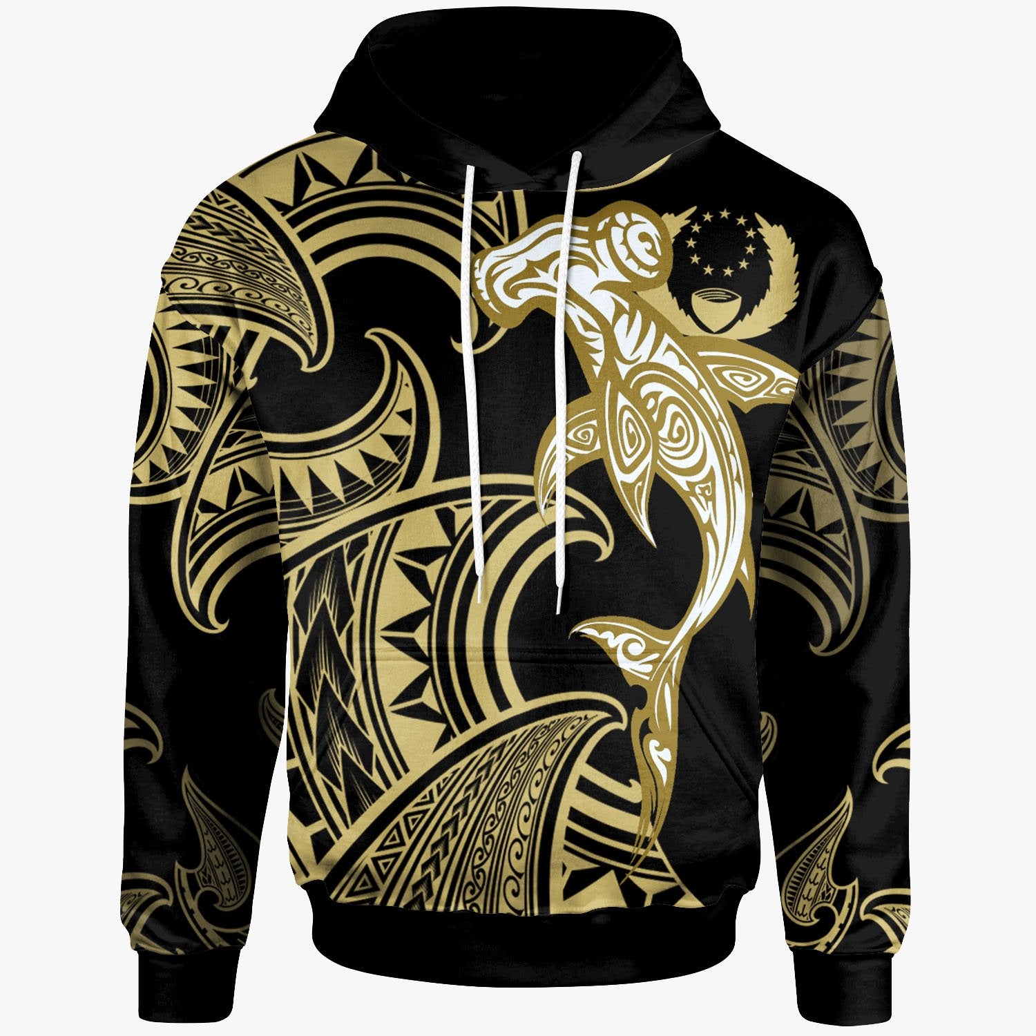 Pohnpei Hoodie Hammerhead Shark Tribal Pattern Unisex Gold - Polynesian Pride