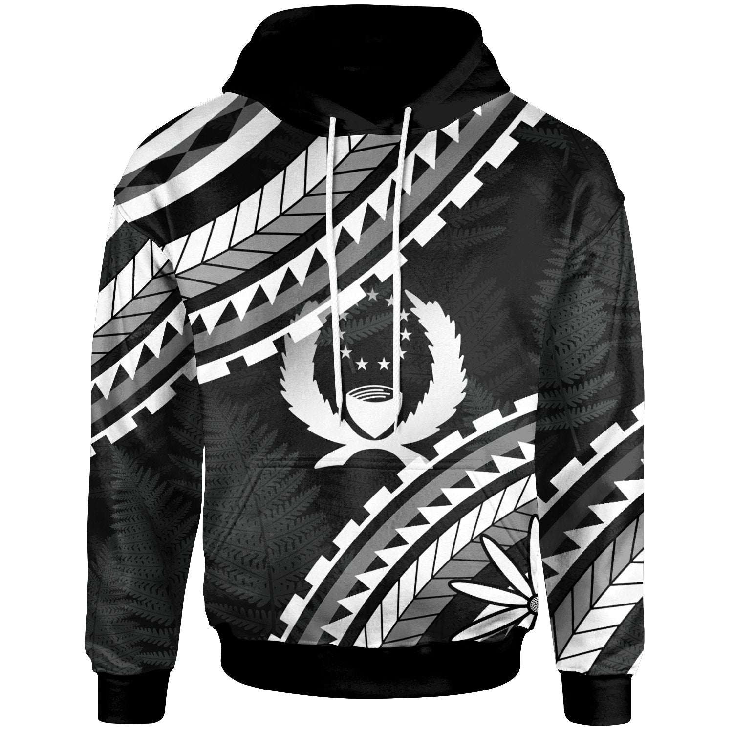 Pohnpei Hoodie Palm Leaf Texture White Unisex Black - Polynesian Pride