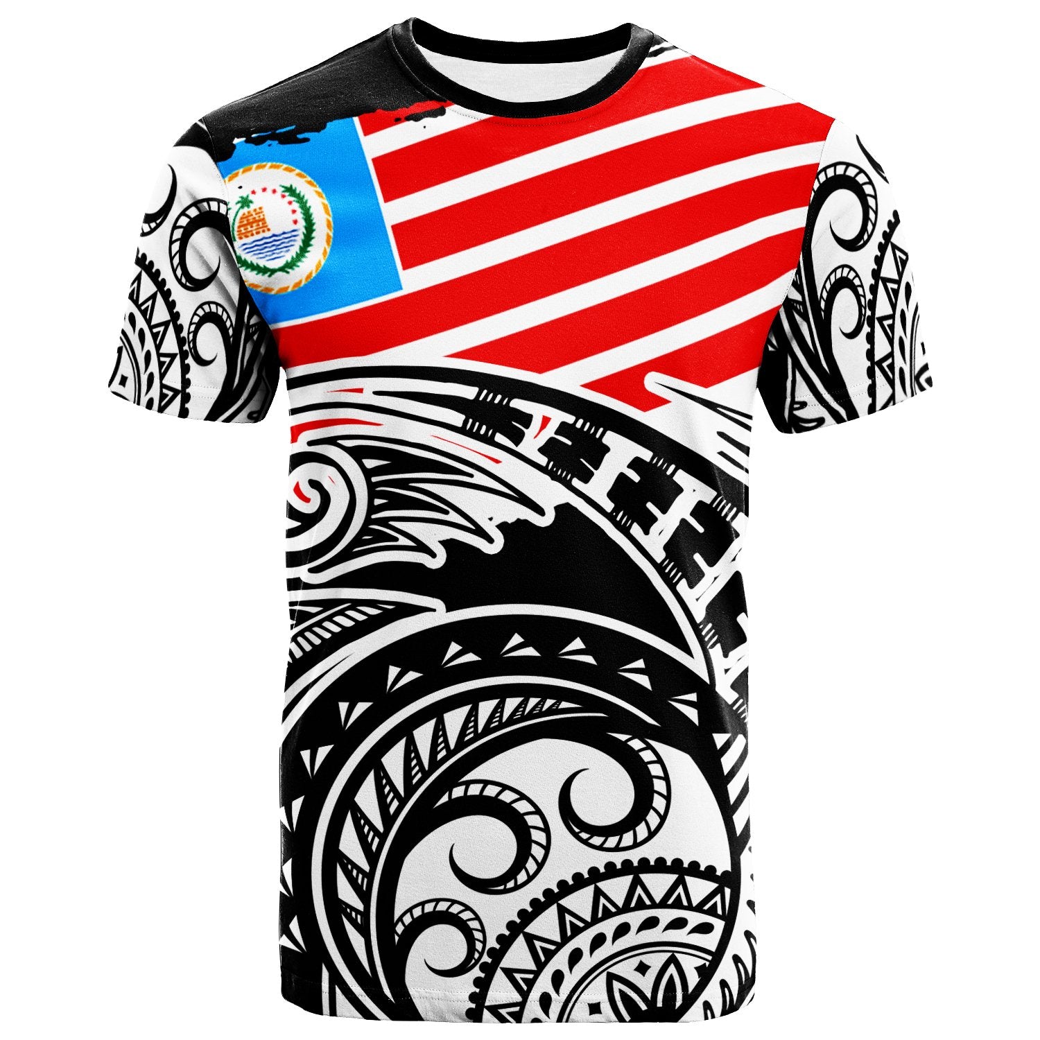 Pohnpei T Shirt Madolenihmw Flag With Round Black White Pattern Unisex Art - Polynesian Pride