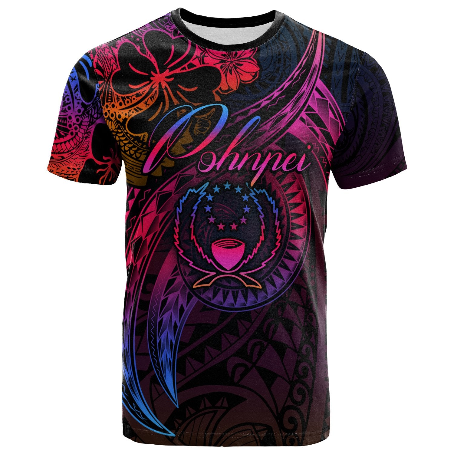 Pohnpei T Shirt Rainbow Style Unisex Black - Polynesian Pride