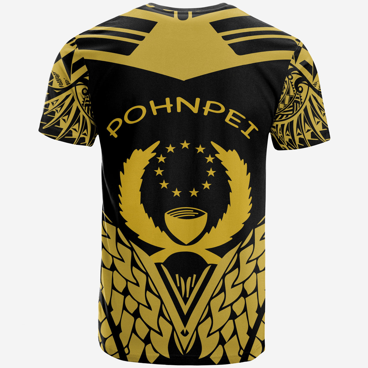 Pohnpei T Shirt Unique Eagle Feather Texture Black Yellow - Polynesian Pride
