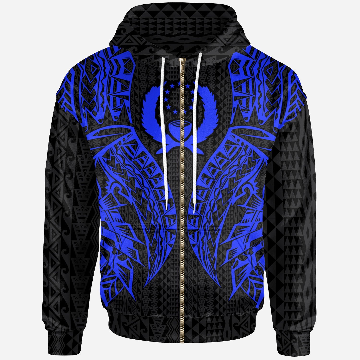 Pohnpei Zip up Hoodie Polynesian Lion Head Blue Style Unisex Blue - Polynesian Pride