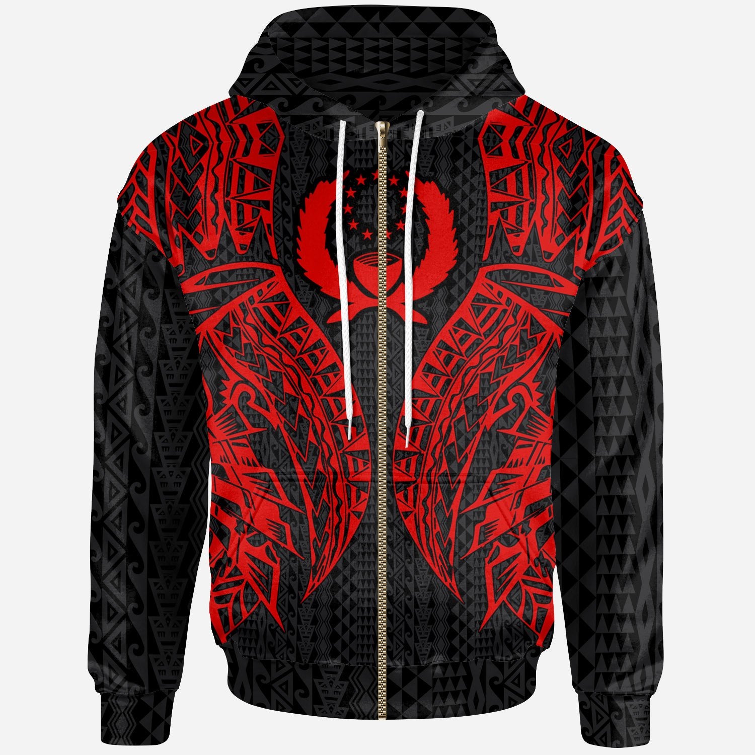 Pohnpei Zip up Hoodie Polynesian Lion Head Red Style Unisex Red - Polynesian Pride