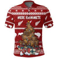 New Zealand Polo Shirt Mere Kirihimete Kiwi Xmas Tree LT7 Red - Polynesian Pride