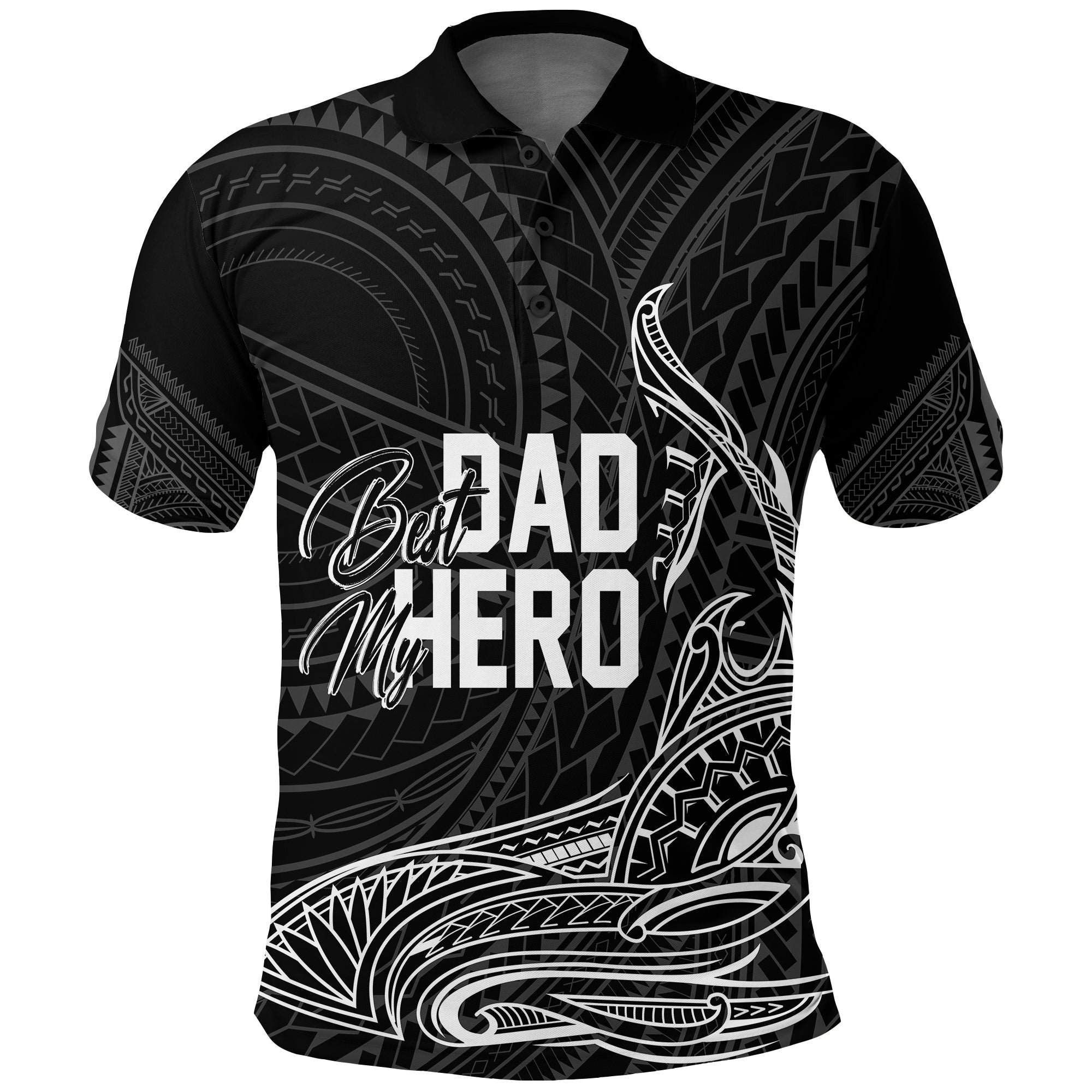 Fathers Day Polynesian Custom Polo Shirt My Dad My Hero LT7 Black - Polynesian Pride