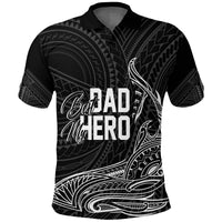 Fathers Day Polynesian Custom Polo Shirt My Dad My Hero LT7 Black - Polynesian Pride