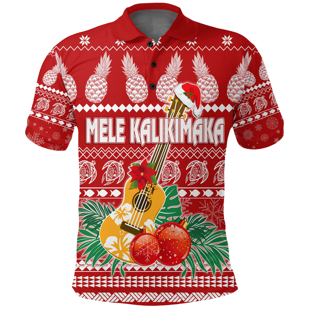 Hawaii Christmas Polo Shirt Mele Kalikimaka Ukulele LT7 Red - Polynesian Pride