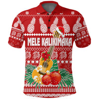 Hawaii Christmas Polo Shirt Mele Kalikimaka Ukulele LT7 Red - Polynesian Pride