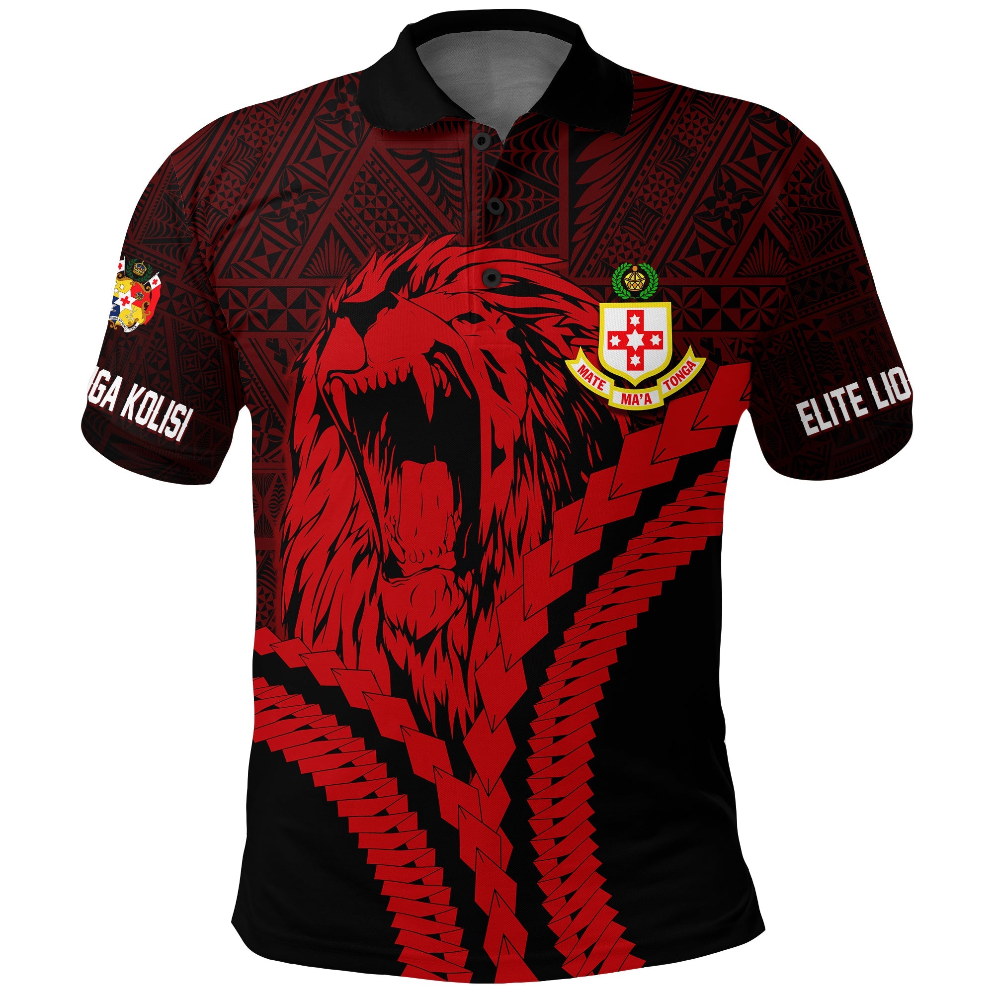 Kolisi Tonga Atele Custom Polo Shirt Roaring Lion LT7 Black - Polynesian Pride