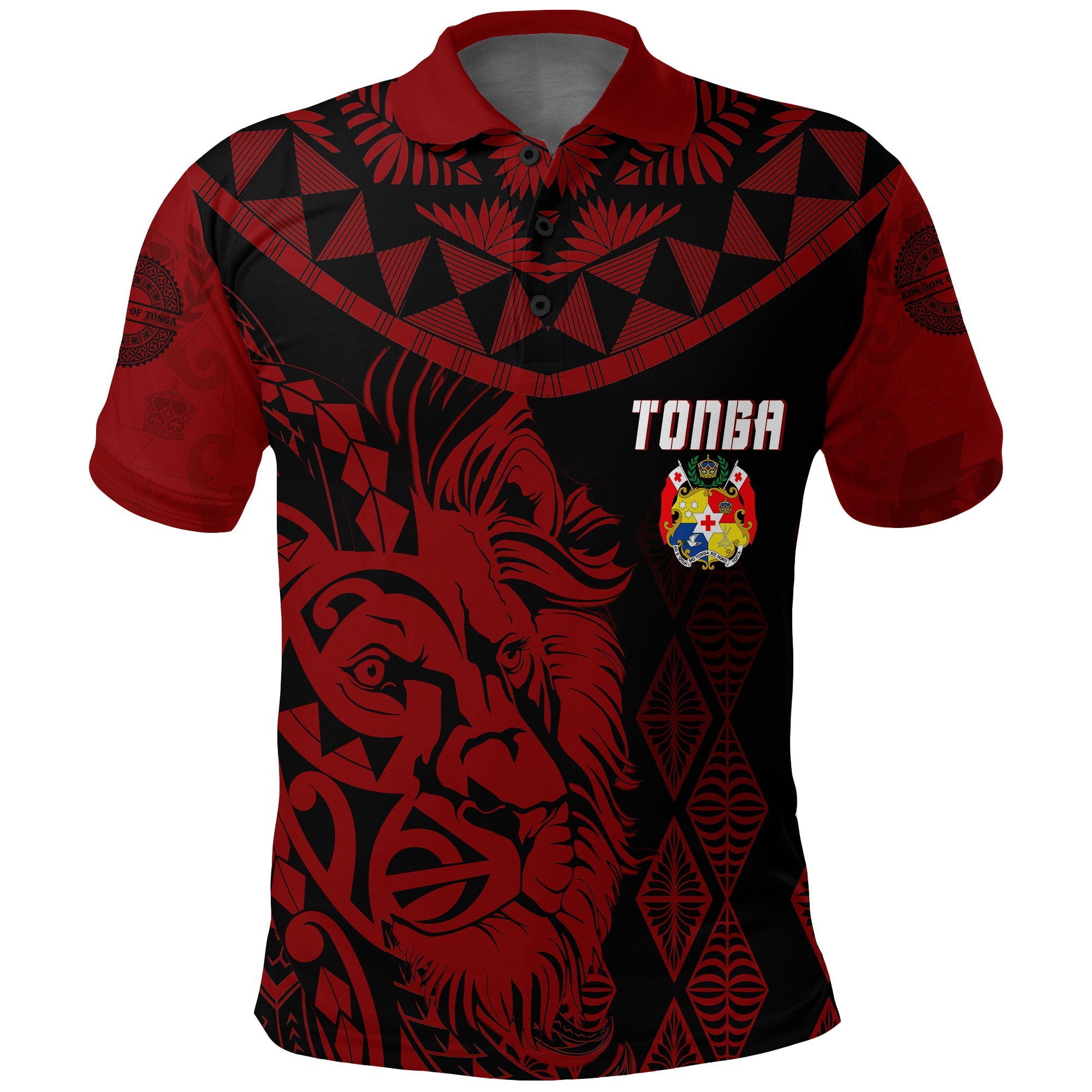 Tonga Custom Polo Shirt Emancipation Day Lion Style Black LT7 Black - Polynesian Pride