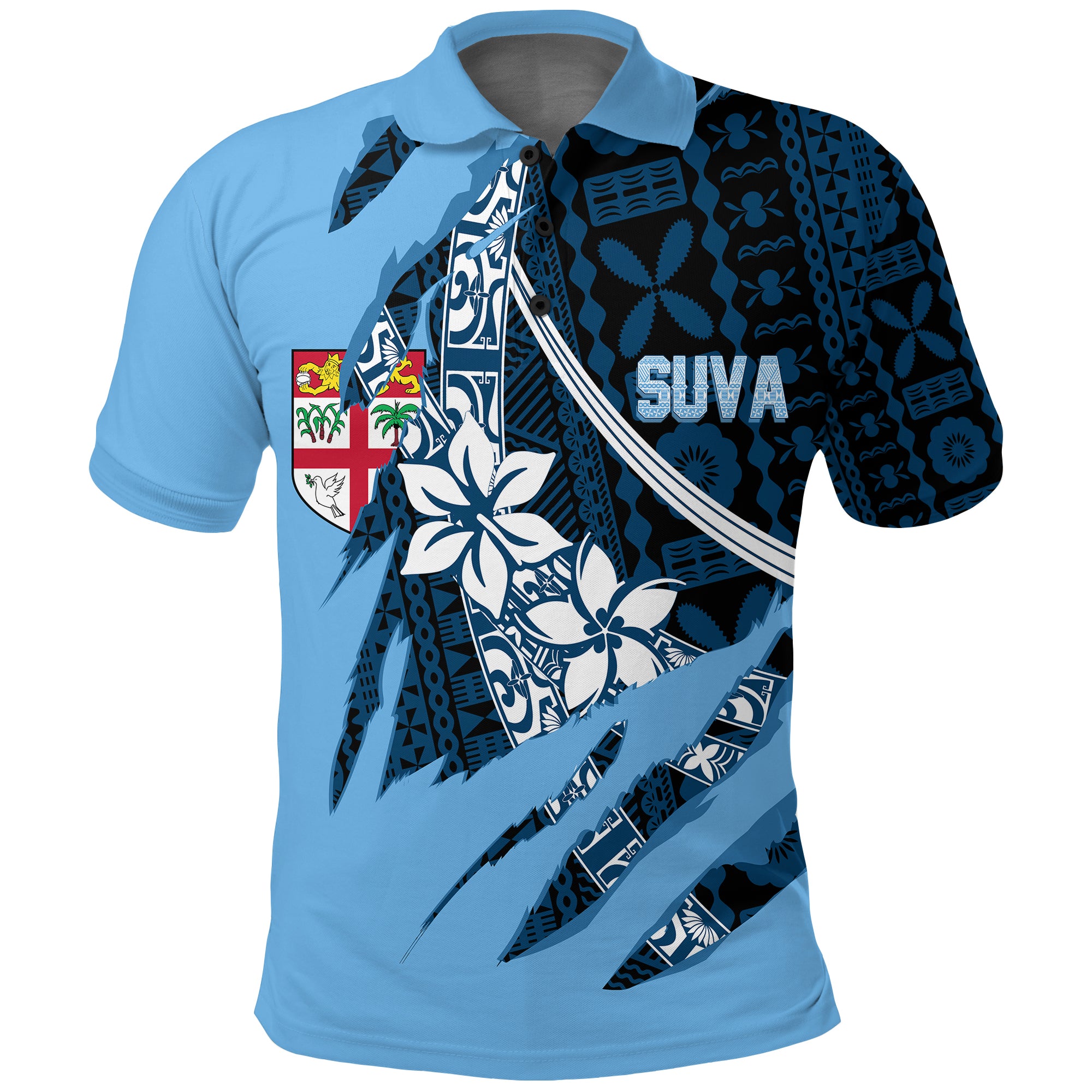 Fiji Suva Masi Pattern Custom Polo Shirt Claw Style LT7 Unisex Turquoise - Polynesian Pride