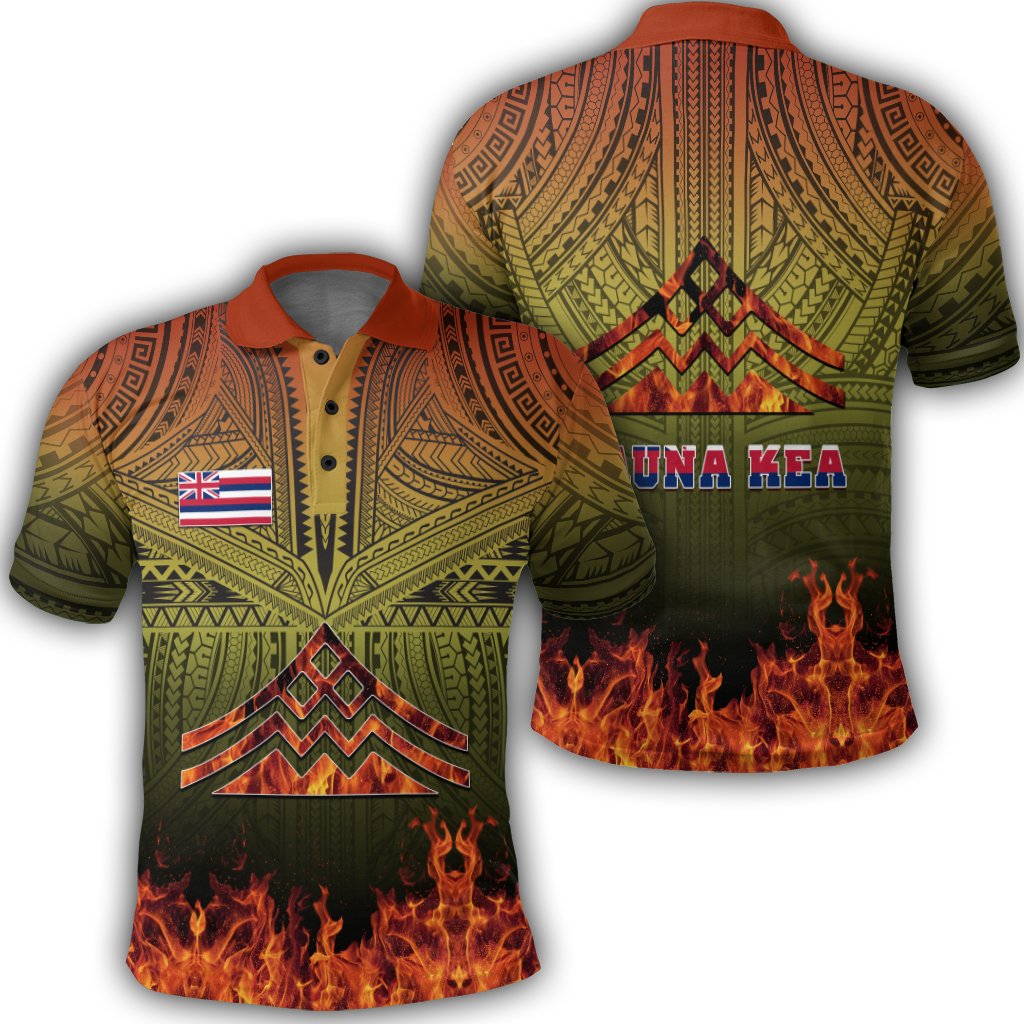 Hawaiian Polynesian Mauna Kea Fire Polo Shirt Burn Style Unisex Orange - Polynesian Pride