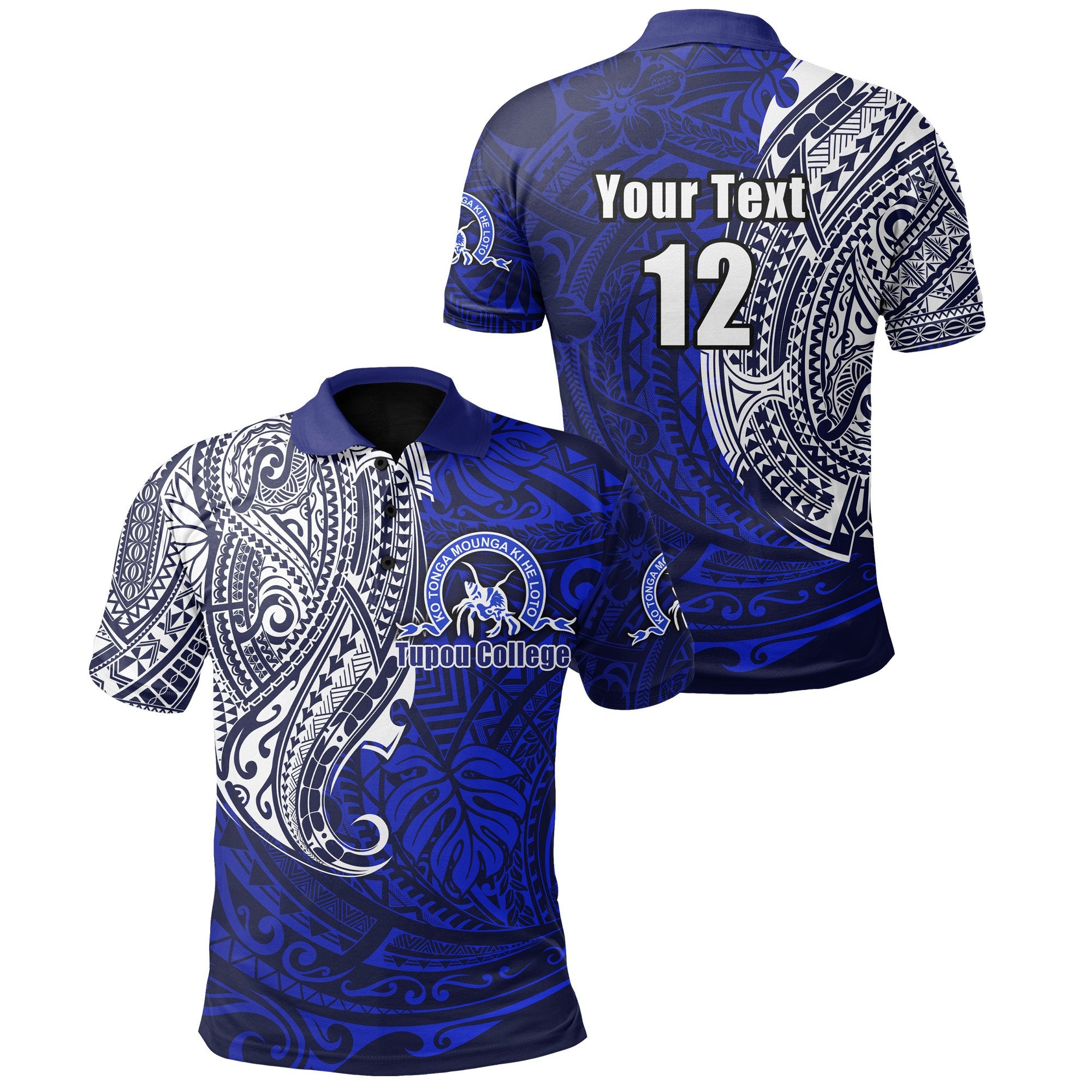 Custom Kolisi Ko Tupou College Tonga Polo Shirt Polynesian Tattoo Style Unisex Blue - Polynesian Pride