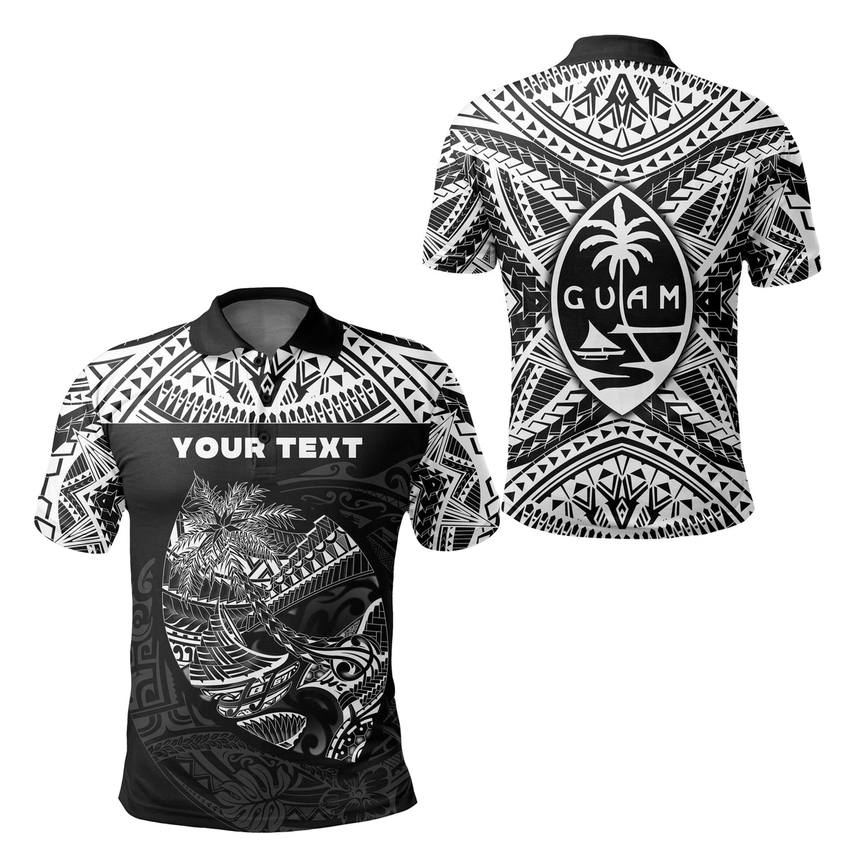 Custom Guam Rugby Polo Shirt Polynesian Patterns Black Ver.2 LT16 Unisex Black - Polynesian Pride