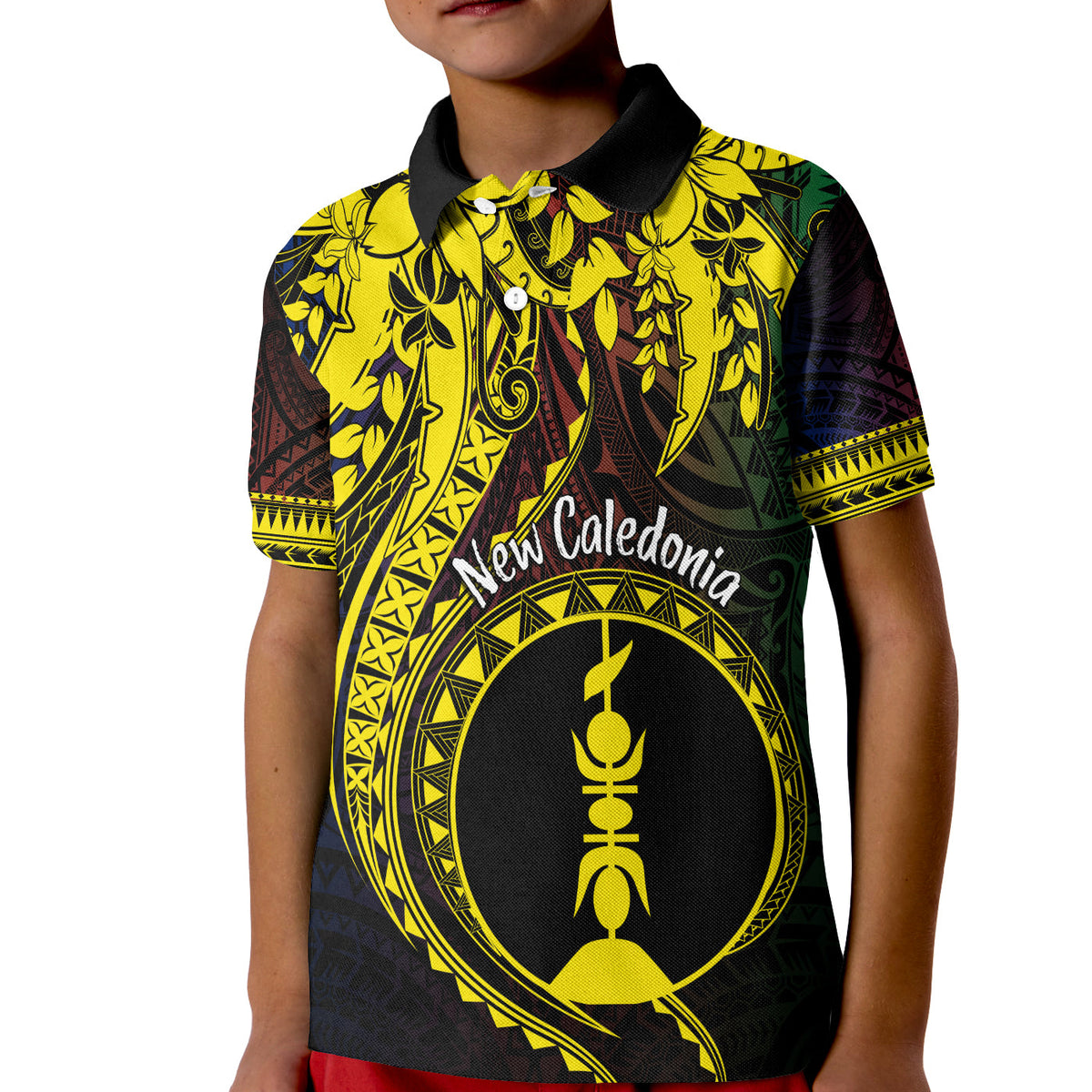New Caledonia Custom Polo Shirt Kanaky Mix Plumeria LT7 - Polynesian Pride